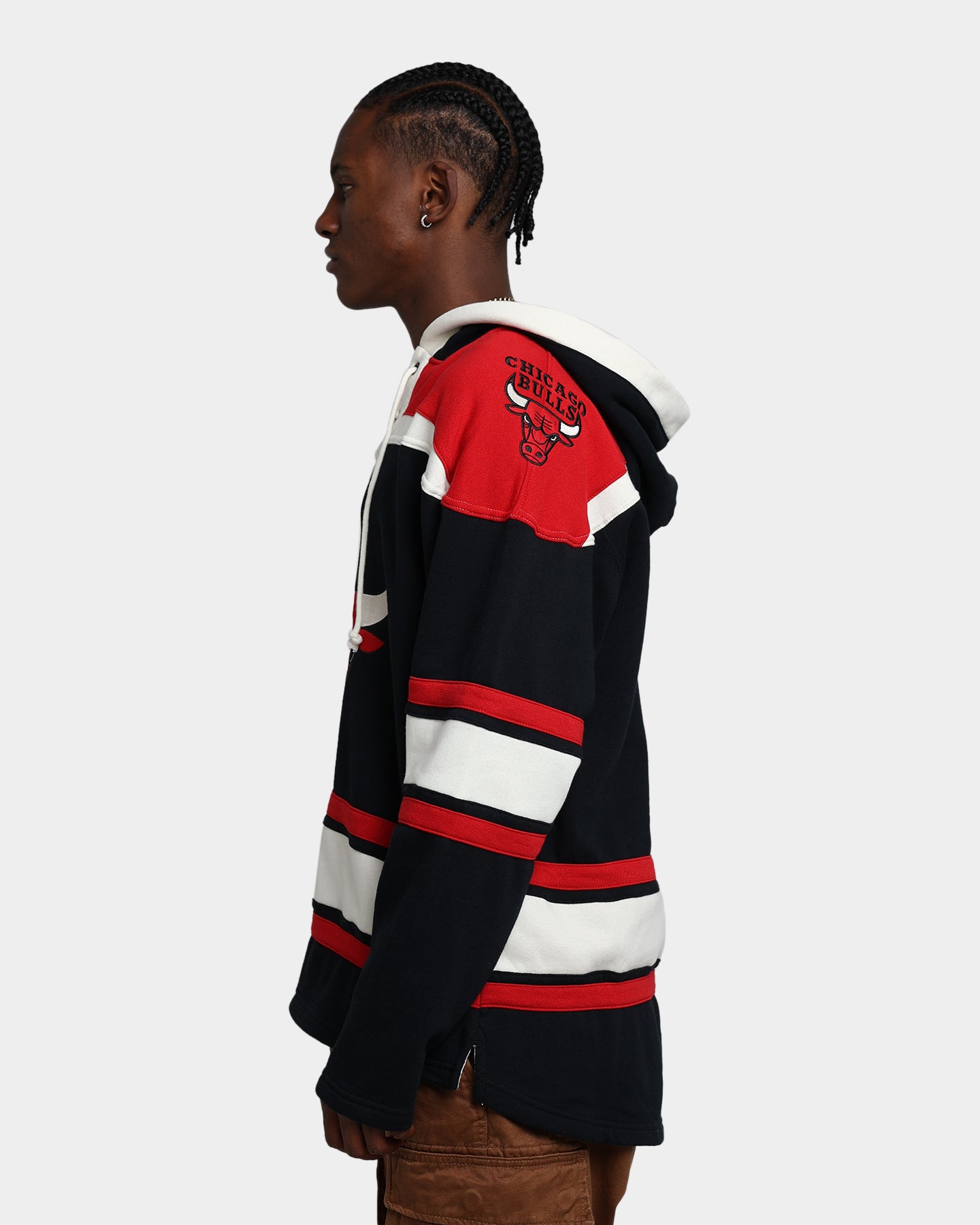 47 Brand Chicago Bulls Superior Lacer Hoodie - Jet Black/Red - Men's NBA Basketball Team Zip-Up Sweatshirt for Casual Wear & Sports Fans