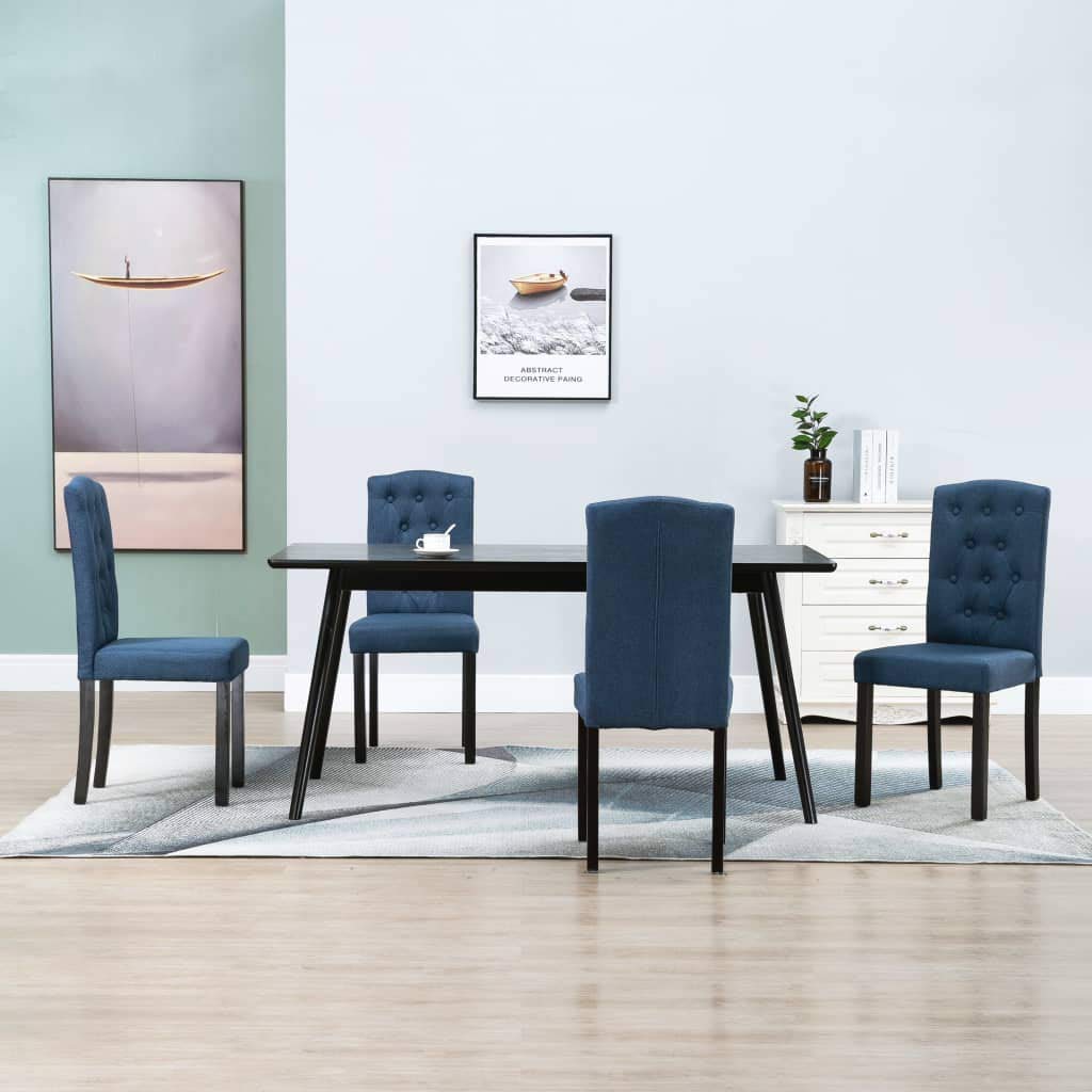 H.BETTER Modern Fabric Dining Chairs Set of 4 - Button Tufted Upholstered Chairs with Sturdy Wooden Legs for Kitchen, Dining Room & Living Room - Comfortable Blue Accent Seating for Family Gatherings & Entertaining