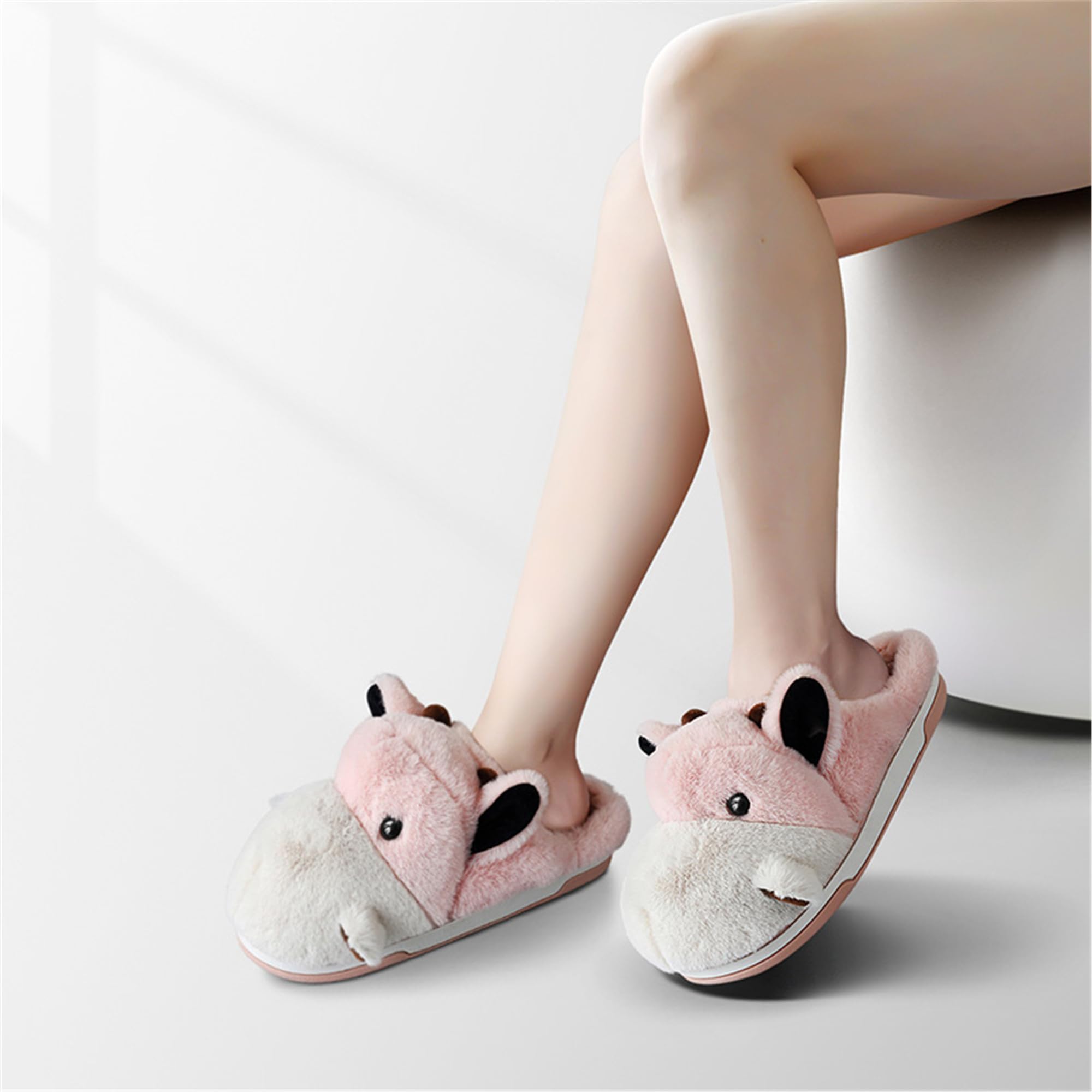 LANFIRE Women's Cute Cow Slippers - Plush Animal House Shoes for Winter, Warm Fuzzy Cotton Indoor Slippers for Home, Lounge & Gift Giving