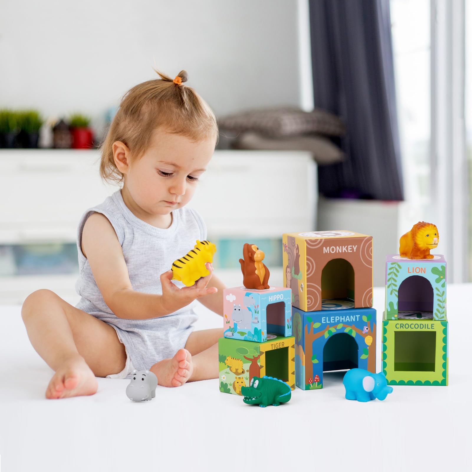 Soft Safari Animal Stacking & Sorting Toys for Toddlers 1-3 Years - Montessori Learning Blocks with Numbers, Bath & Nesting Play for Babies 12-18 Months - Perfect Educational Gift for 1 2 3 Year Old Boys & Girls - Ideal for Preschool Learning, Bathtime Fun & Early Math Development
