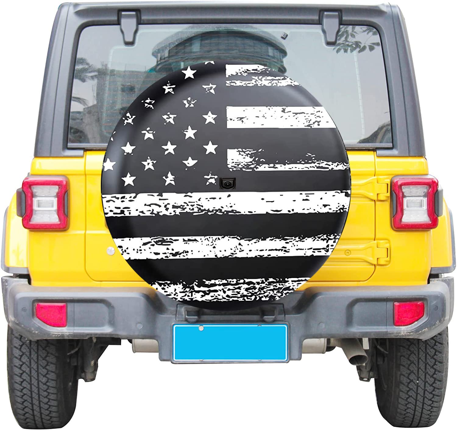 Black & White American Flag Spare Tire Cover with Backup Camera Hole - Heavy Duty Leather Wheel Cover for Jeep Wrangler JL - Perfect for Off-Road Adventures & Patriotic Car Decor