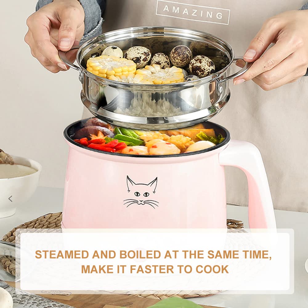 Electric Hot Pot with Temperature Control - 1.8L Mini Cooker for Ramen, Soup, Noodles, Steak & Oatmeal - Fast Heating Portable Pink Pot - Perfect for Dorms, Offices & Small Kitchens