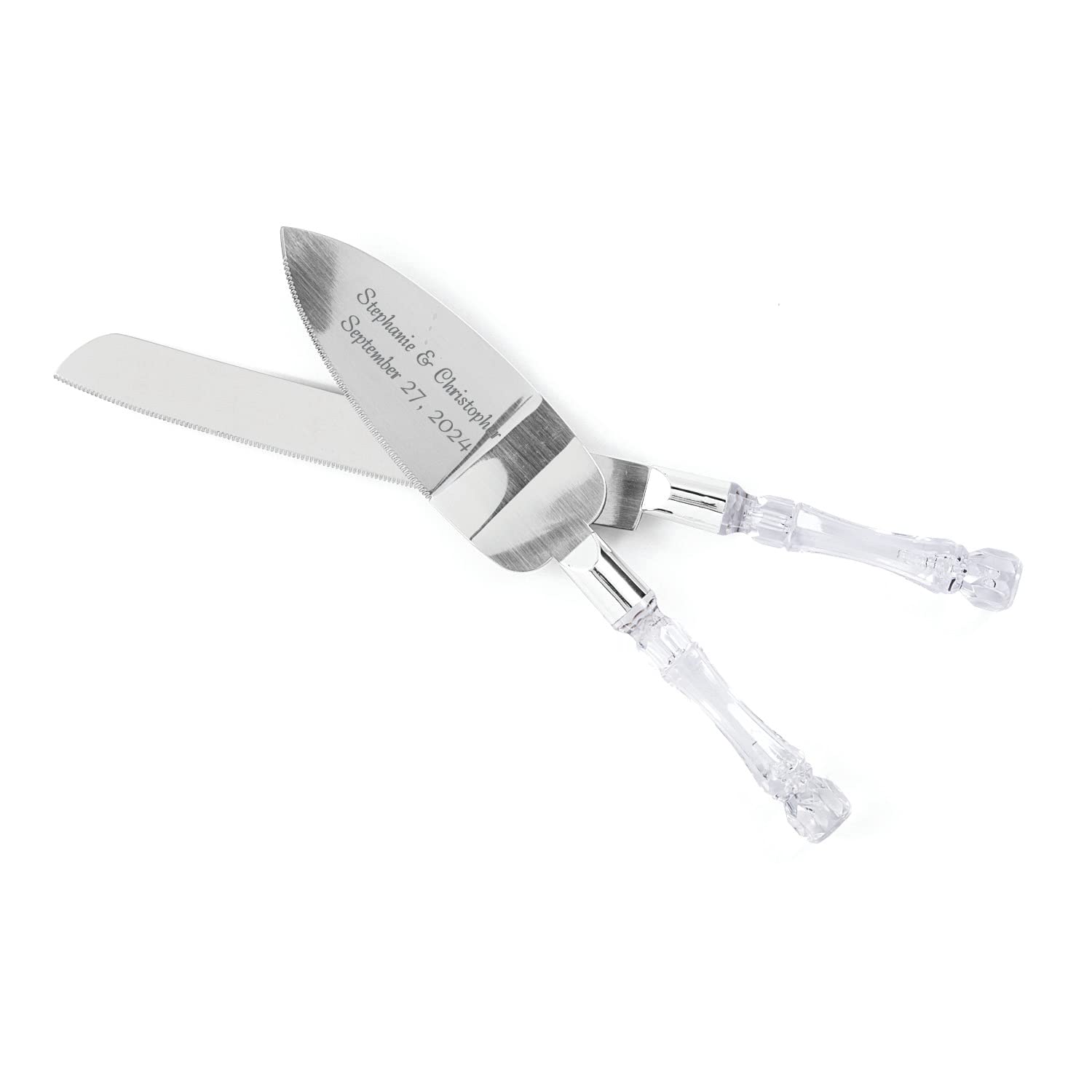 Personalized Wedding Cake Knife and Server Set - Acrylic & Stainless Steel Cake Cutting Set for Wedding Reception - 2 Piece Bridal Cake Serving Set - Perfect for Wedding, Anniversary, and Special Occasion Celebrations