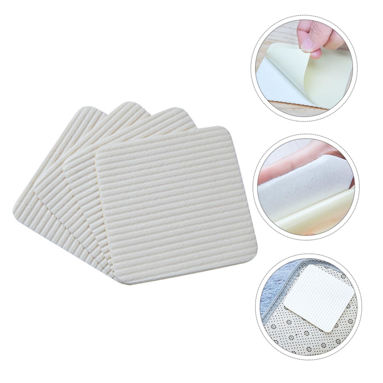 VOSAREA 4-Pack Washable Non-Slip Carpet Tape - Anti-Curl Rug Gripper Pads, White Non-Woven Fabric, No Residue for Hardwood & Tile Floors - Perfect for Runners, Area Rugs & Carpets in Living Room, Bedroom & Hallway
