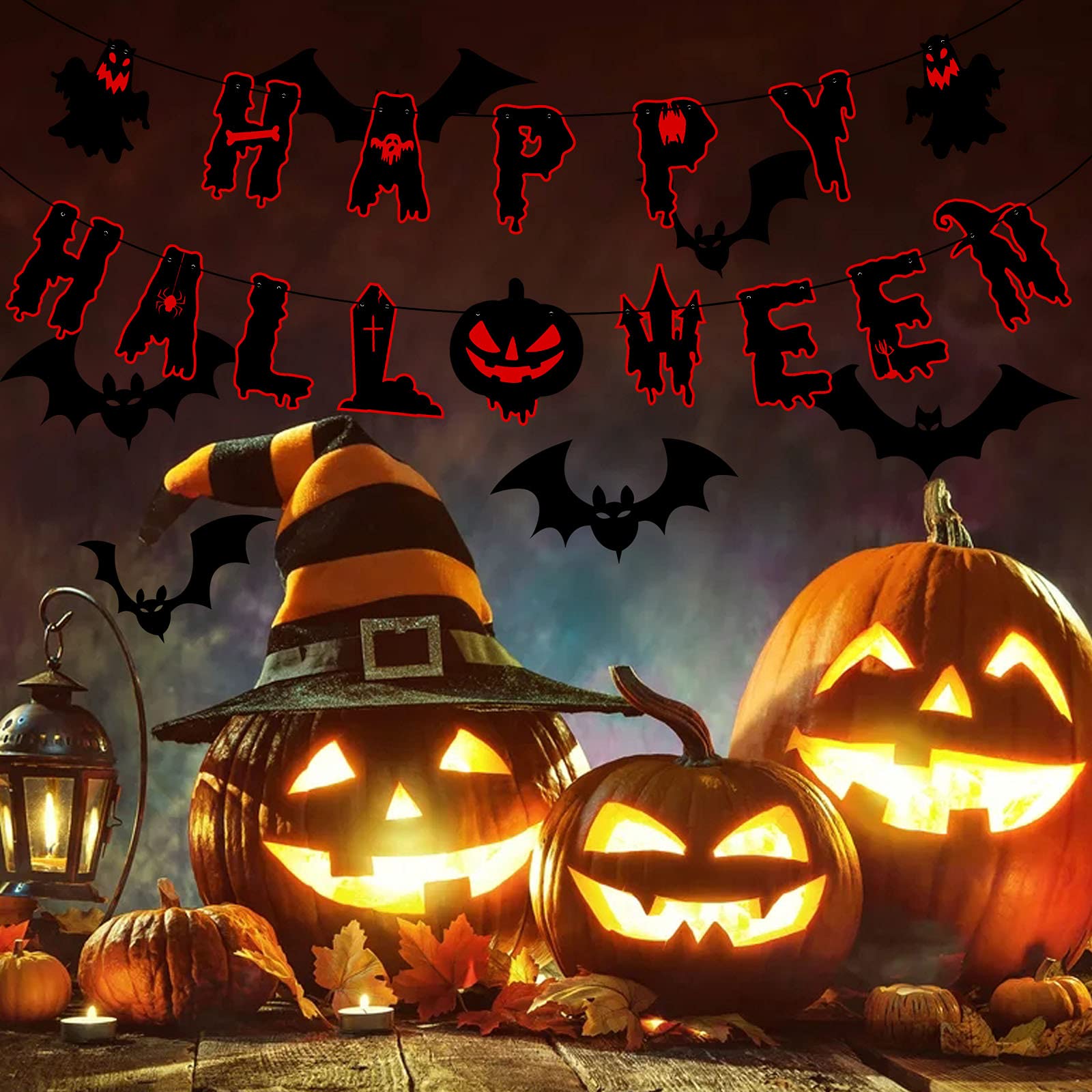 Happy Halloween Banner - Spooky Halloween Party Decorations for Haunted House, Mantle & Halloween Theme Party | Perfect for Home, Office & Outdoor Decor
