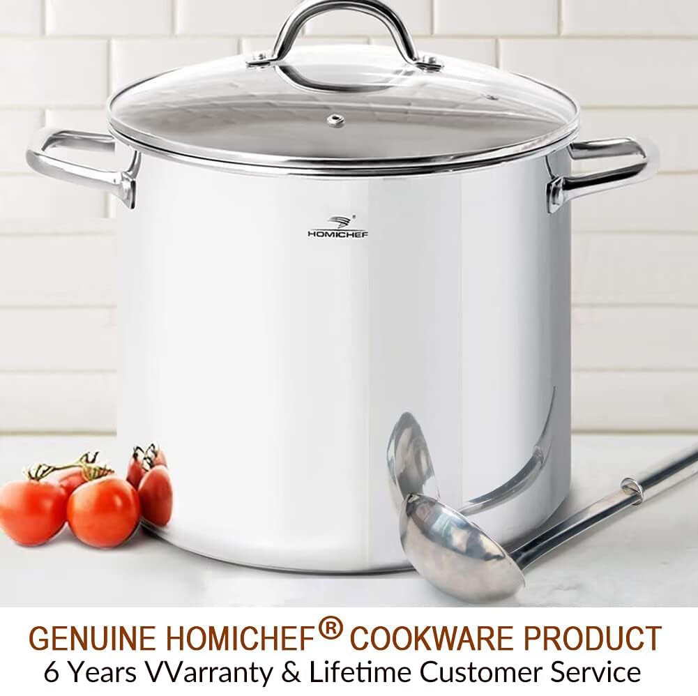 HOMICHEF 20 Quart Commercial Grade Stainless Steel Stock Pot with Lid - Nickel-Free Heavy Duty Induction Soup Cookware for Restaurants, Catering & Home Kitchens - Perfect for Soups, Stews, Pasta & Large Batch Cooking