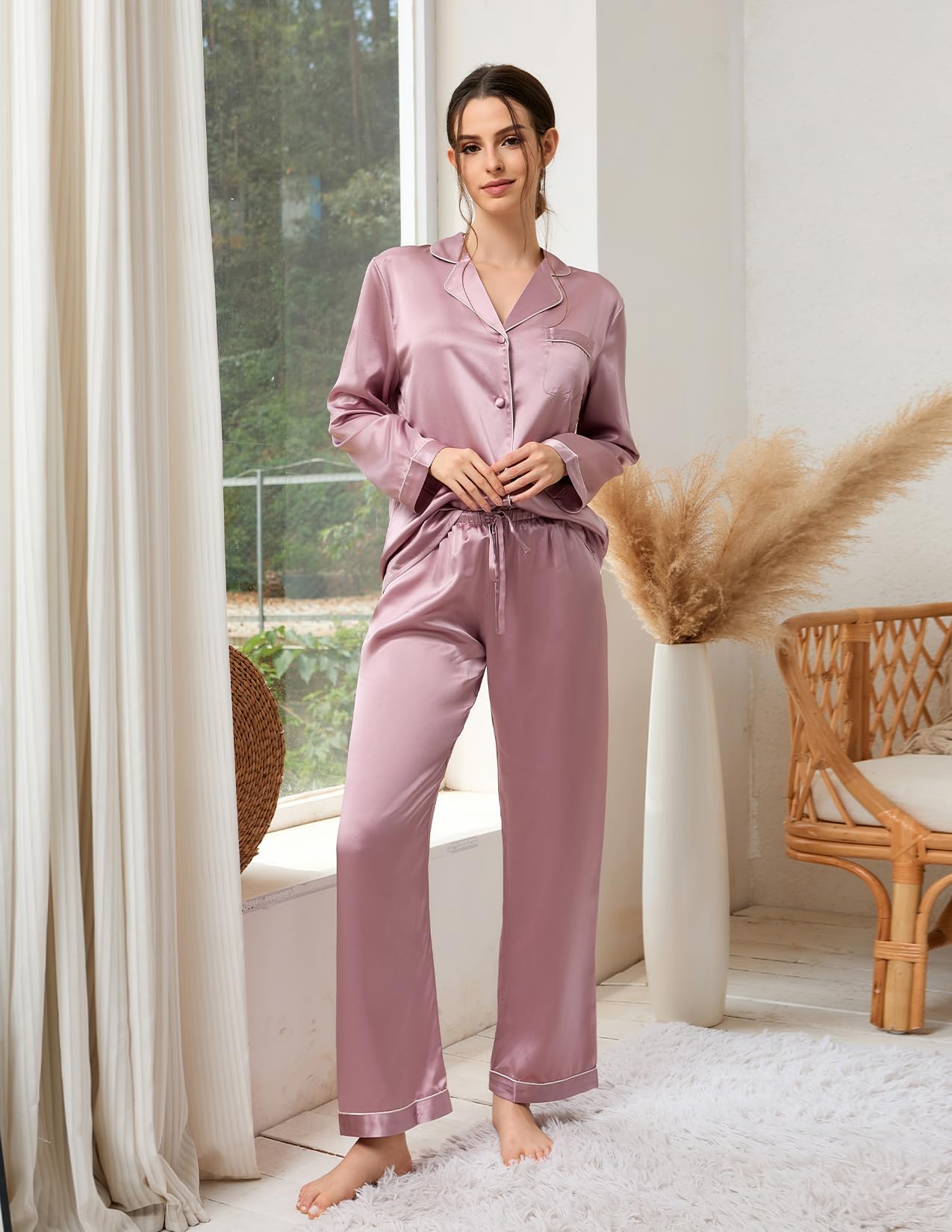 THXSILK 19 Momme Mulberry Silk Pajama Set for Women - Long Sleeve Button Down Sleepwear Nightwear | Soft & Breathable Silk PJs for Lounge, Sleep & Relaxation at Home