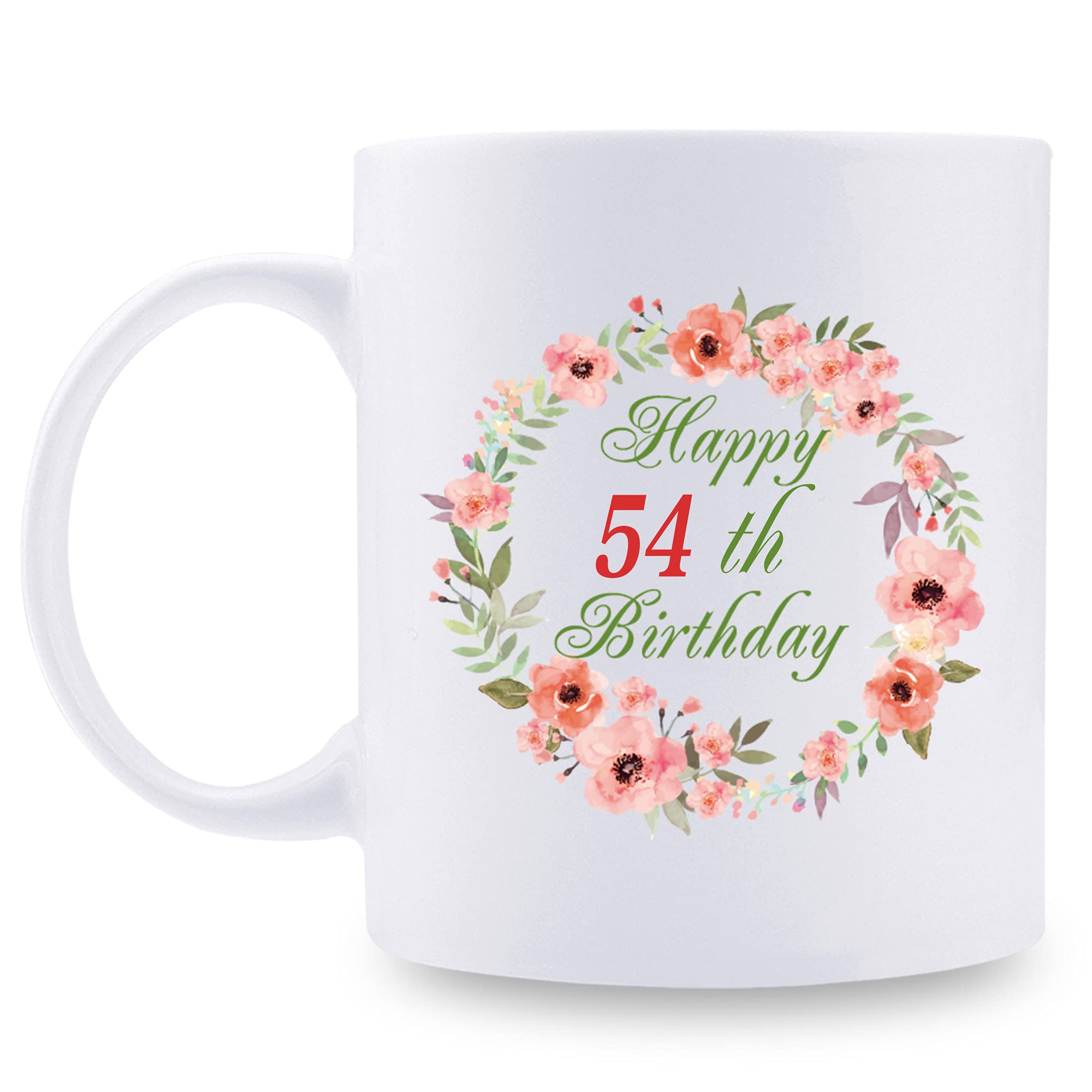 54th Birthday Gifts for Women - Funny 54th Birthday Coffee Mug with Garland Design - Perfect 54 Year Old Present for Mom, Daughter, Sister, Wife, Friend & Aunt - 11 oz Ceramic Tea Cup - Great for Birthday Celebrations, Office Use & Daily Coffee Drinking