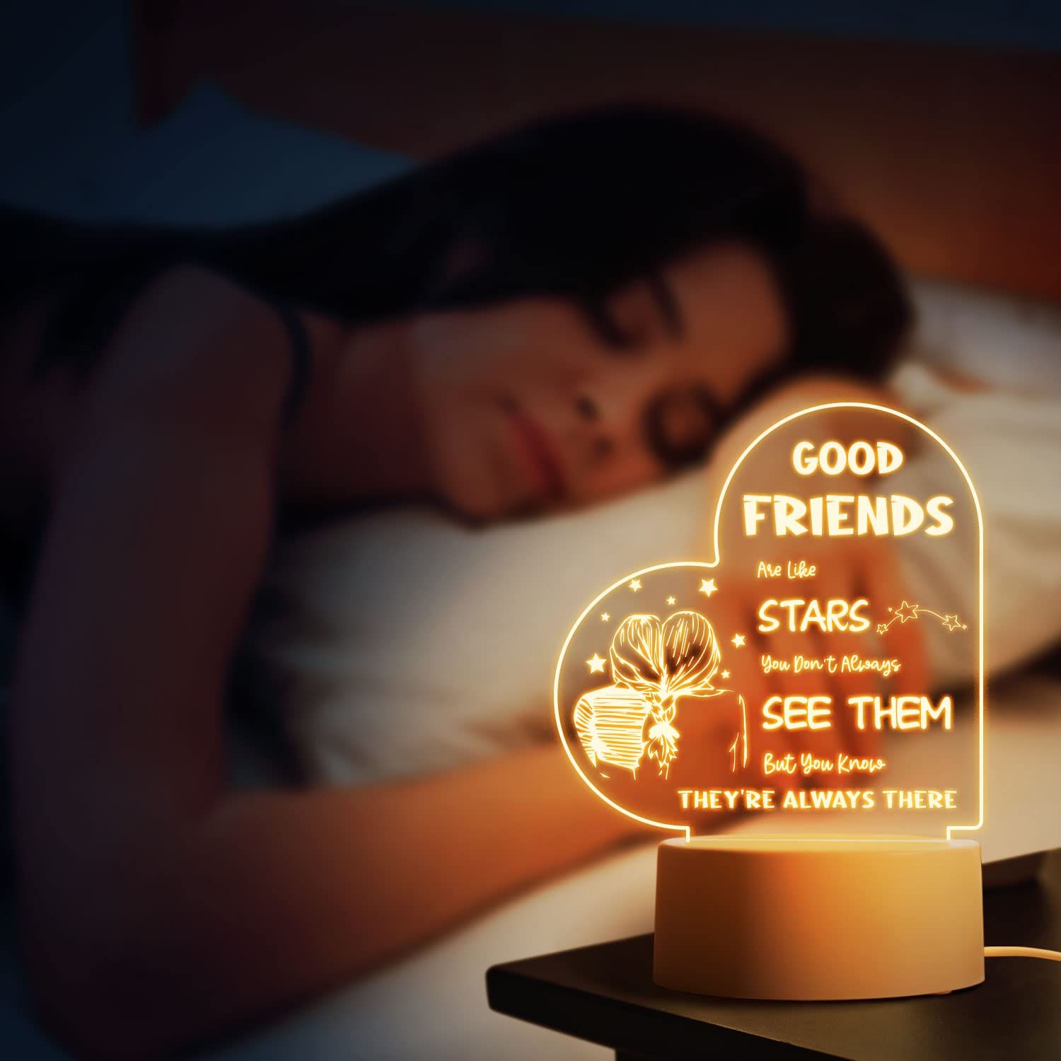 Best Friendship Gifts for Women - USB Powered Night Light Lamp for BFF, Long Distance Friends & Besties | Perfect Birthday, Christmas & Going Away Presents | Cozy Bedroom Decor & Thoughtful Gift Idea