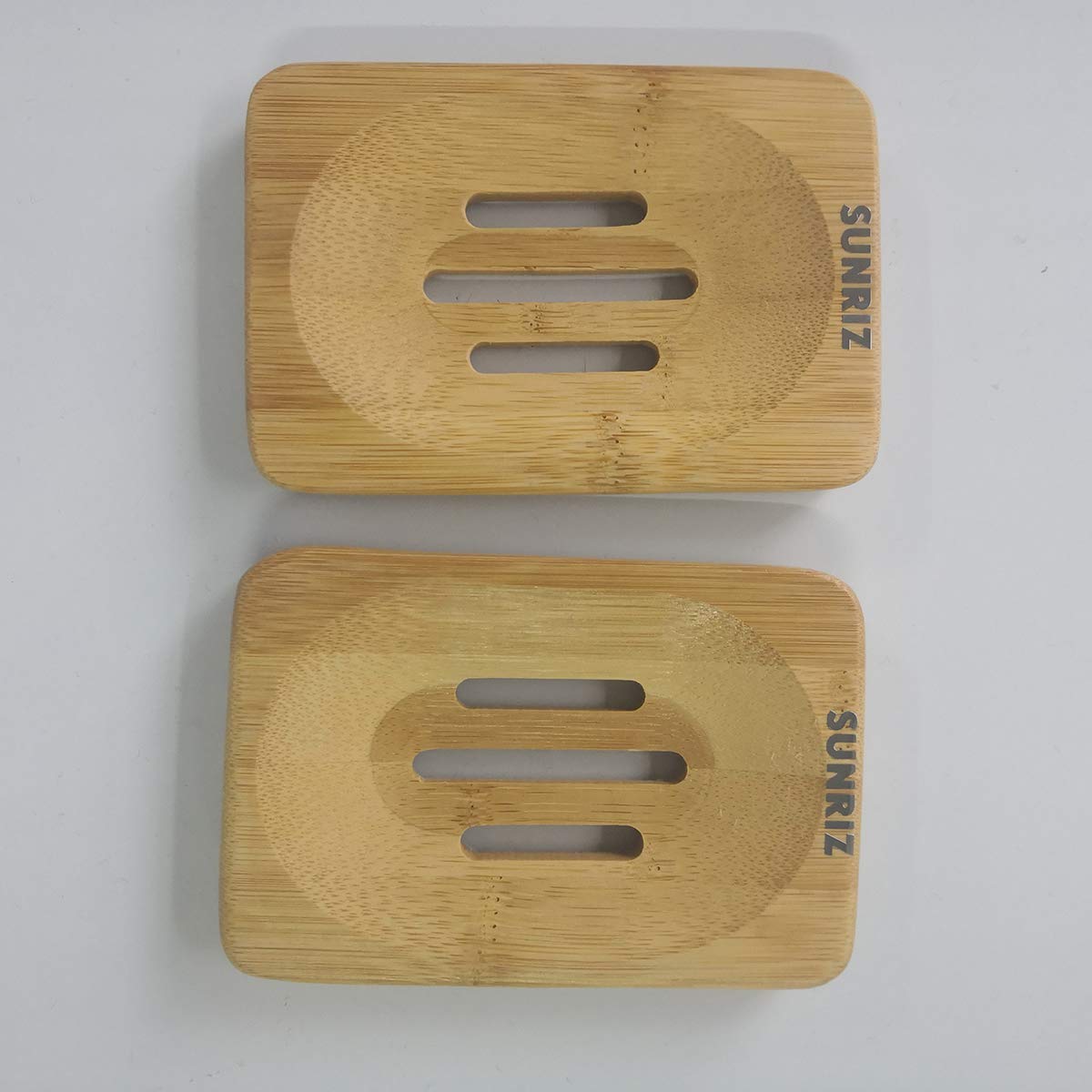 **SUNRIZ 2-Pack Natural Bamboo Wooden Soap Dish with Drainage - Eco-Friendly Bathroom & Shower Soap Holder - Includes 2 Soap Bags - Perfect for Spa, Vanity, and Travel**