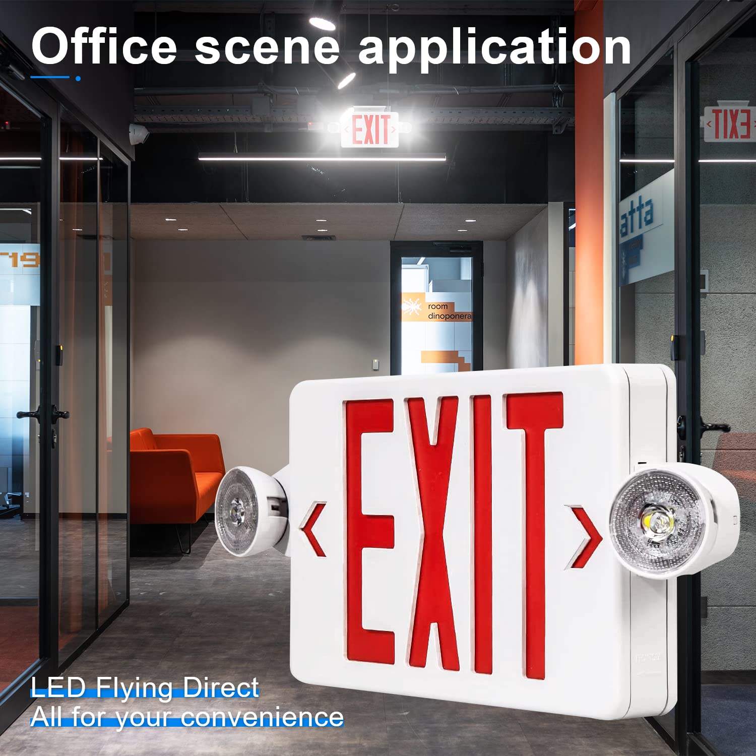 UL Listed LED Exit Sign with Emergency Lights & Battery Backup - 6-Pack Commercial Grade Red Exit Lighting, 120-277V AC, Fire Resistant with Two Adjustable Heads - Perfect for Offices, Warehouses, Schools & Public Buildings