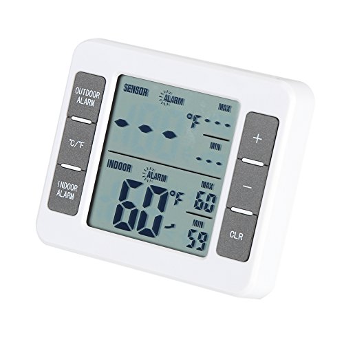 Wireless Digital LCD Refrigerator & Freezer Thermometer with Alarm - Indoor/Outdoor Use for Home, Kitchen, Restaurant & Food Storage