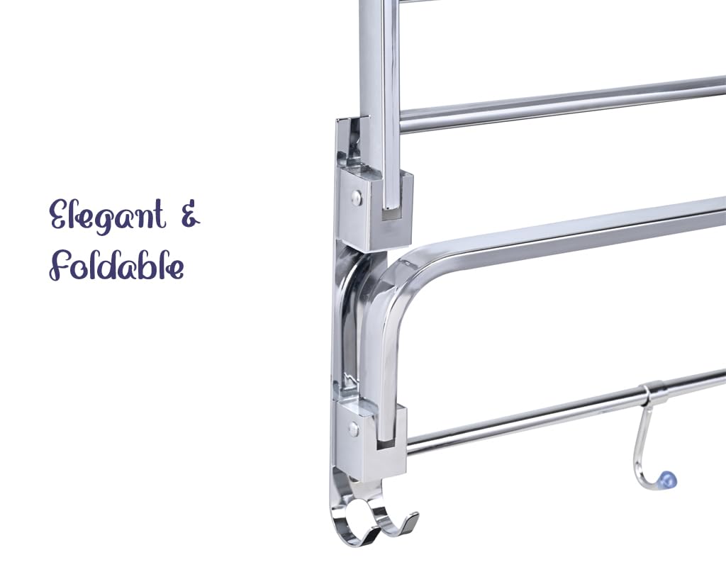 Premium Stainless Steel Bathroom Towel Holder - 24 Inch Foldable Towel Rack with Hanger | Space-Saving Bathroom Accessory for Small Spaces & Modern Homes