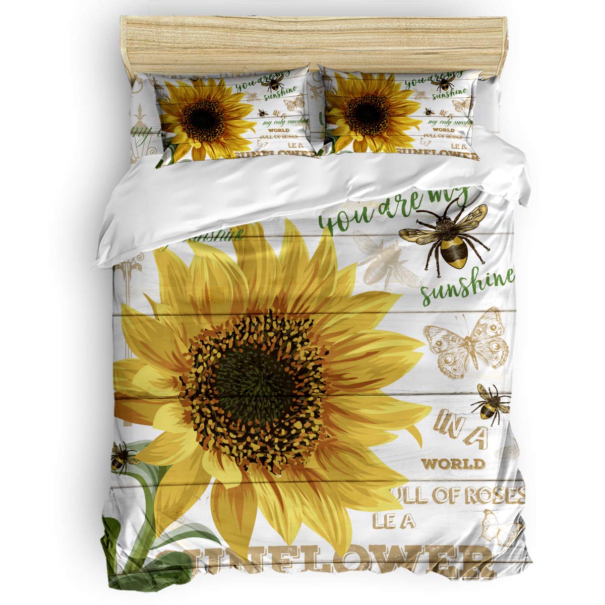Laibao Home 4-Piece Sunflower Printed Bedding Set - Soft Twin Size Bed Sheets, Duvet Cover, Flat Sheet & Pillowcases for Kids, Teens & Adults | 'You Are My Sunshine' Design | Perfect for Kids' Rooms, Dorm Decor & Cozy Bedroom Makeovers