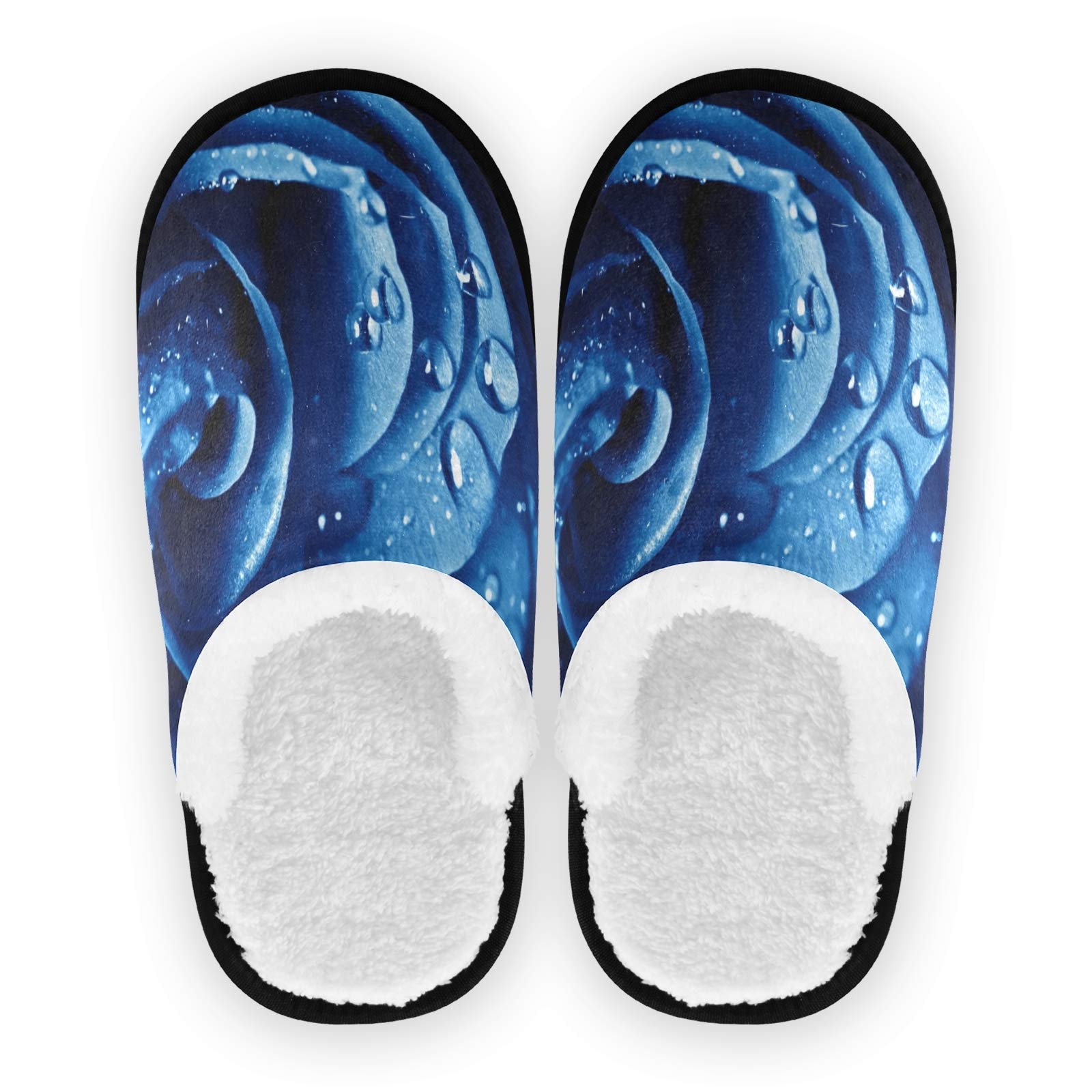 ALAZA Non-Slip Blue Rose Water Drop Slippers for Men & Women - Comfortable Home, Hotel, Spa & Travel Indoor Slippers for Relaxation & Cozy Lounging