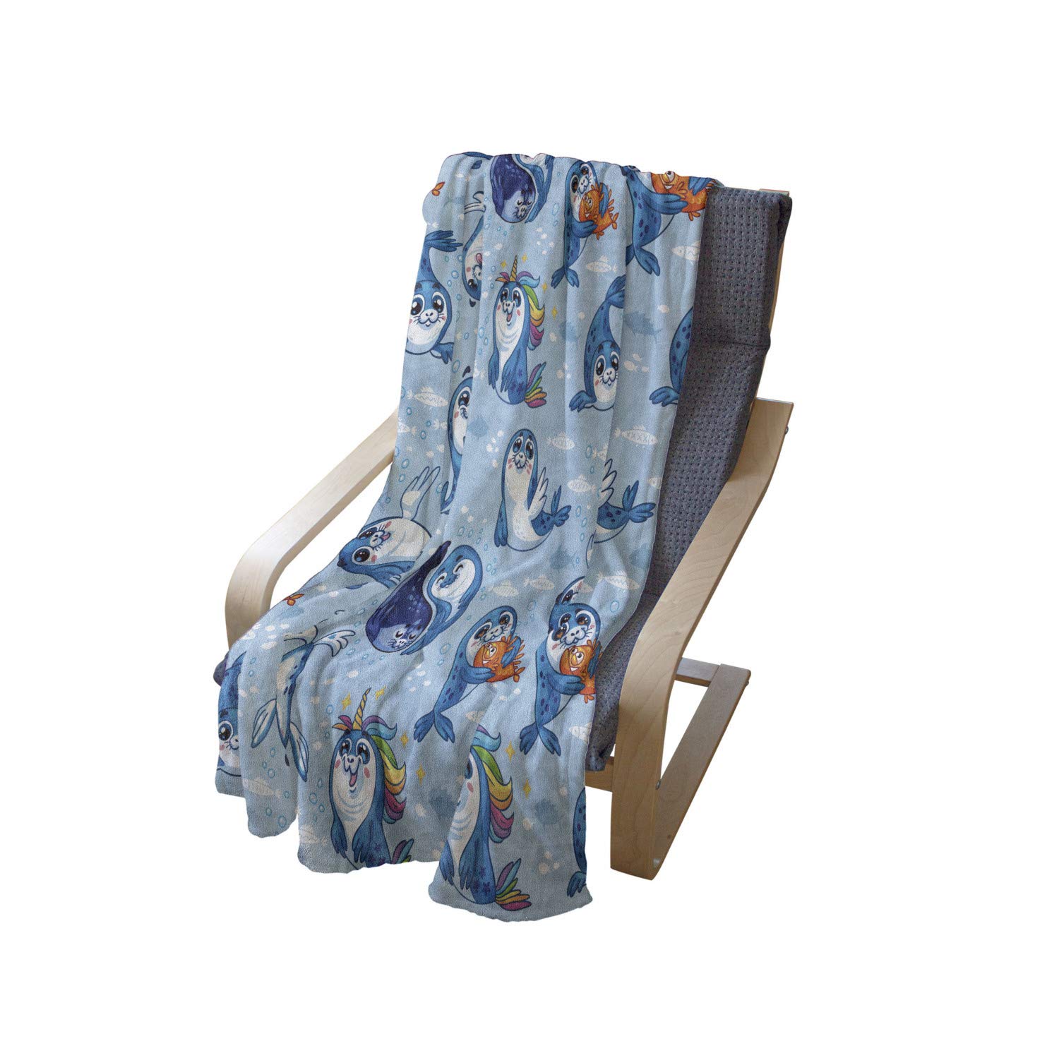 Ambesonne Sea Animals Fleece Blanket - Seal Pup Ocean Wildlife Design with Water Bubbles, Soft Flannel Throw Blanket for Couch, Bed, Sofa - 60