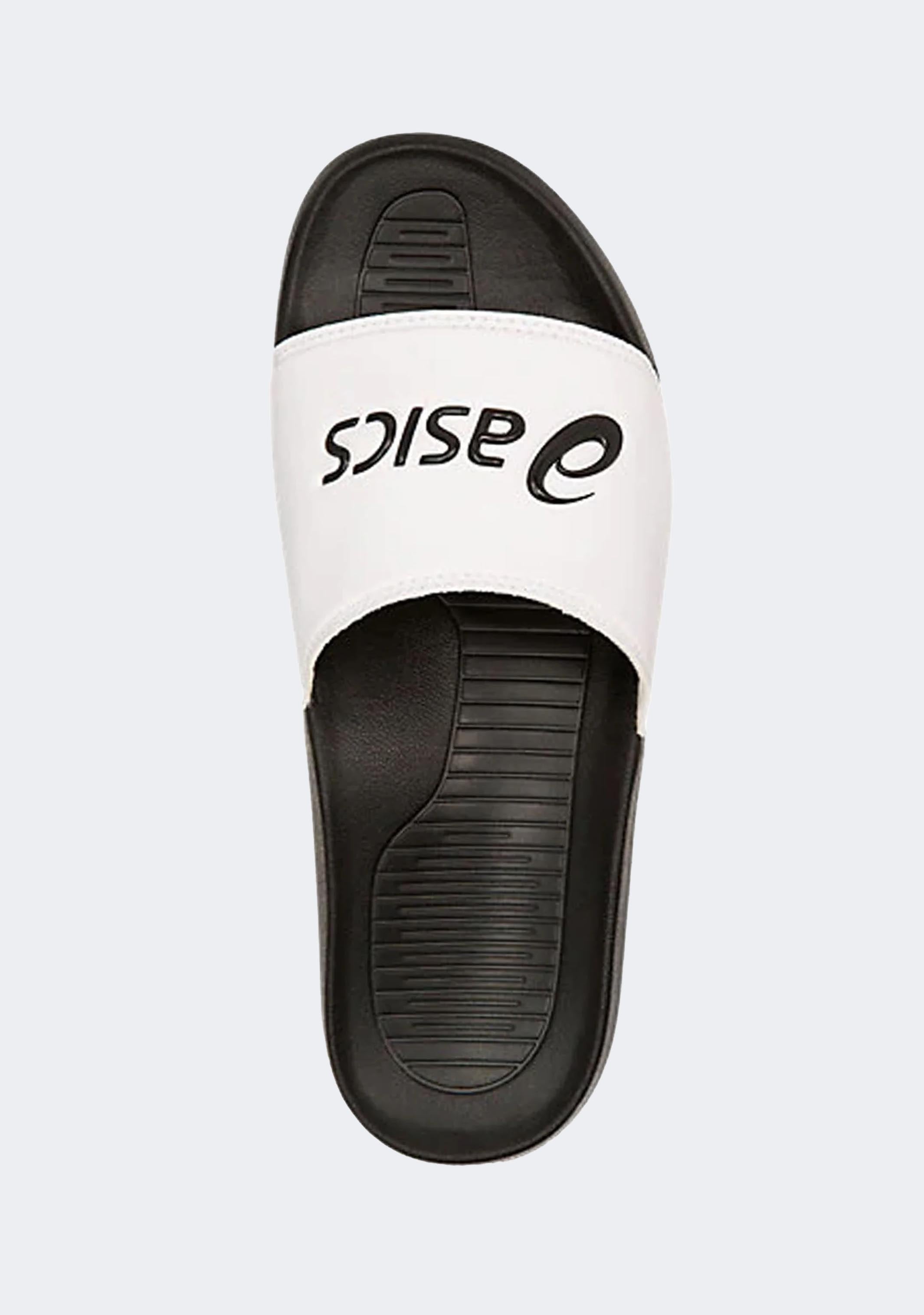 ASICS Unisex Comfort Slides AS003 - White/Black - Lightweight & Cushioned Sandals for Men & Women - Perfect for Pool, Beach, Gym & Casual Wear