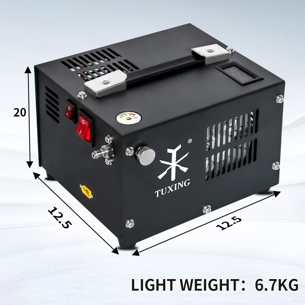 TUXING 4500PSI/300Bar High Pressure PCP Air Compressor - Portable HPA Pump with Fan Cooling for PCP Airguns, Pistols, Scuba Tanks & SUV Tires - 110V AC Power - Perfect for Shooting Ranges, Diving & Off-Road Adventures
