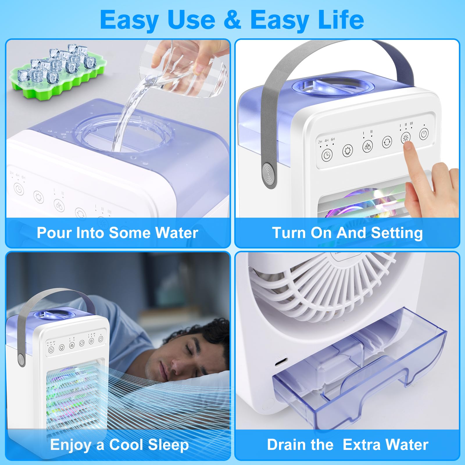 Portable Air Conditioner for Small Room - Mini AC with Timer, 4 Speeds & 2 Cool Mist Modes, Oscillating Personal Air Cooler - Perfect for Bedroom, Office, Dorm & Home Use
