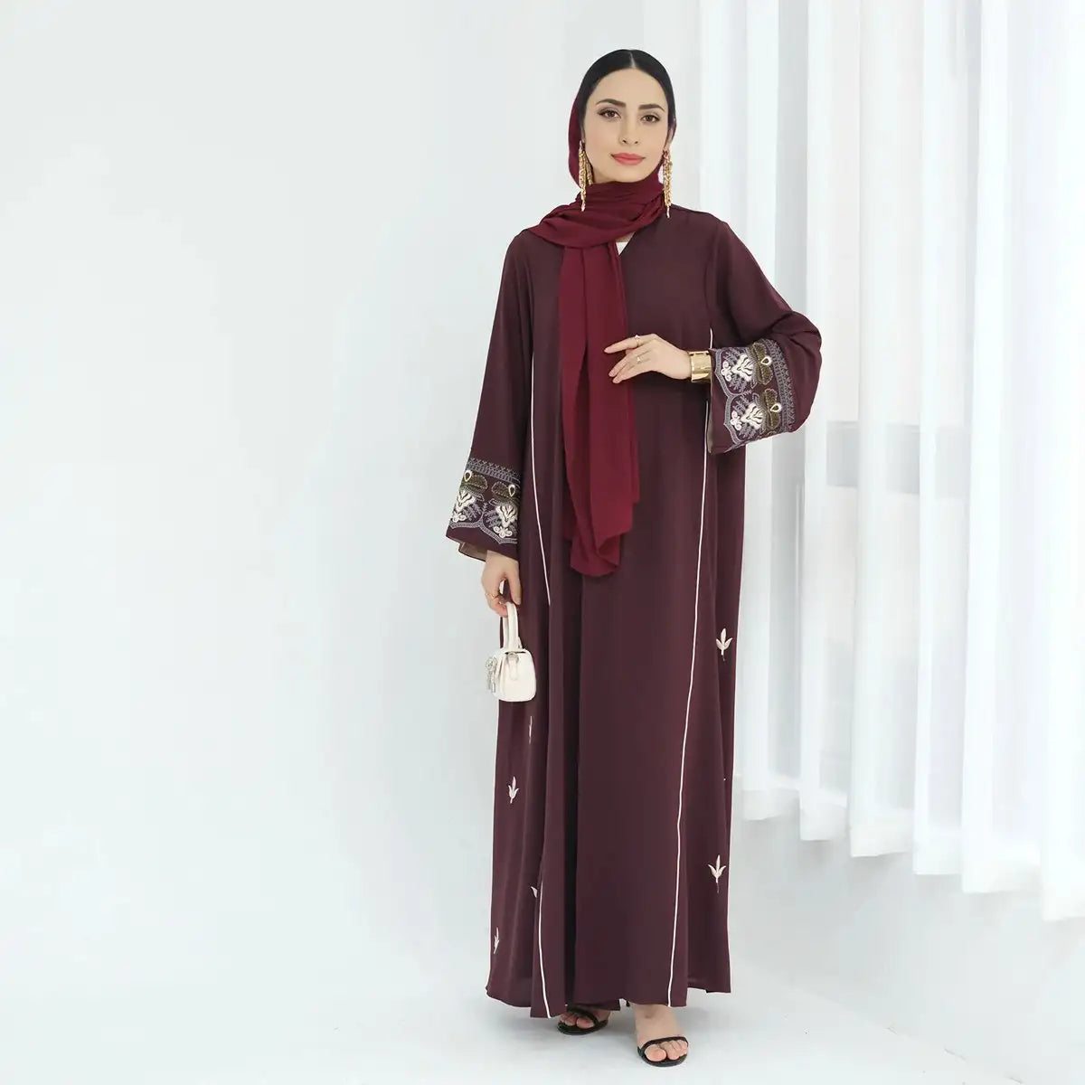 Embroidered Dubai Cardigan Open Abaya Dress for Women - Elegant Islamic Modest Wear - Perfect for Prayer, Eid, Wedding & Special Occasions