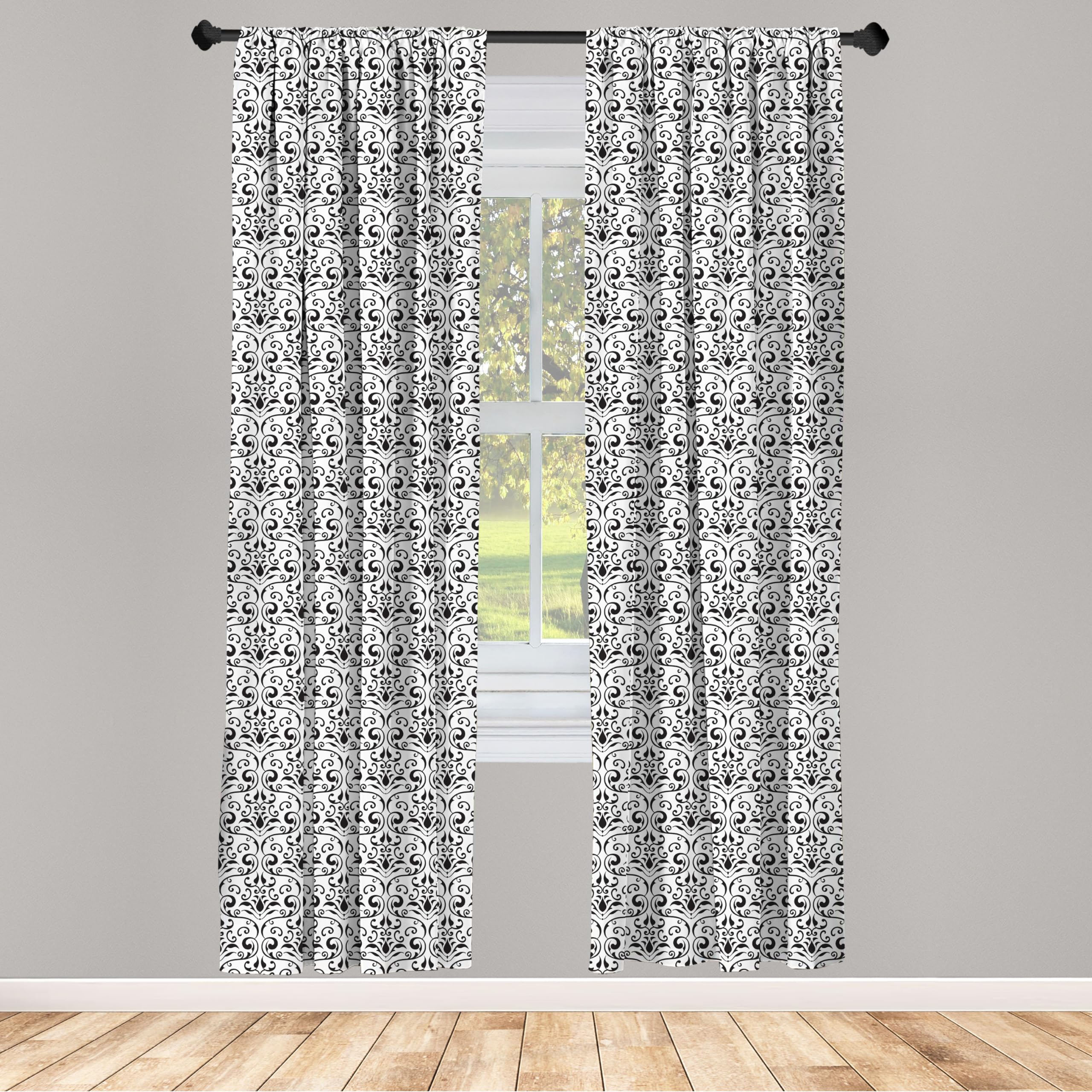 Ambesonne Acanthus Curtains - Baroque Inspired Monochromatic Design with Continuous Curly Motif Pattern, 2 Panel Set (28