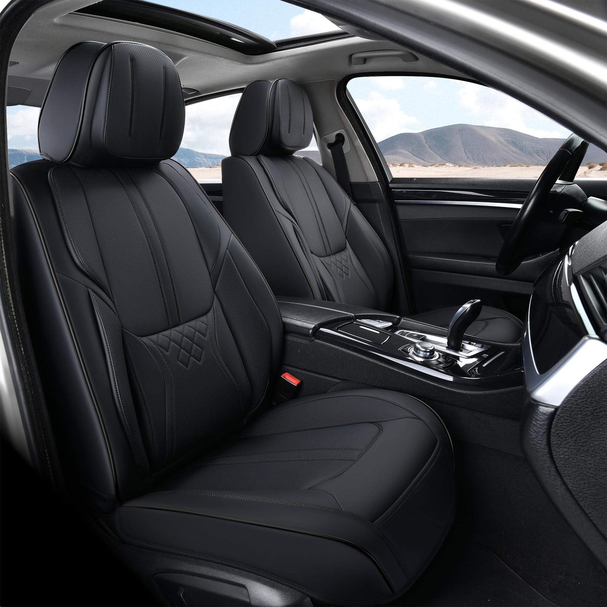Premium Black Leather Car Seat Covers - Universal Waterproof Front Seat Protectors for Sedans, SUVs & Trucks | Durable Auto Interior Accessories for Comfort & Style | Perfect for Daily Commute, Road Trips & Family Travel