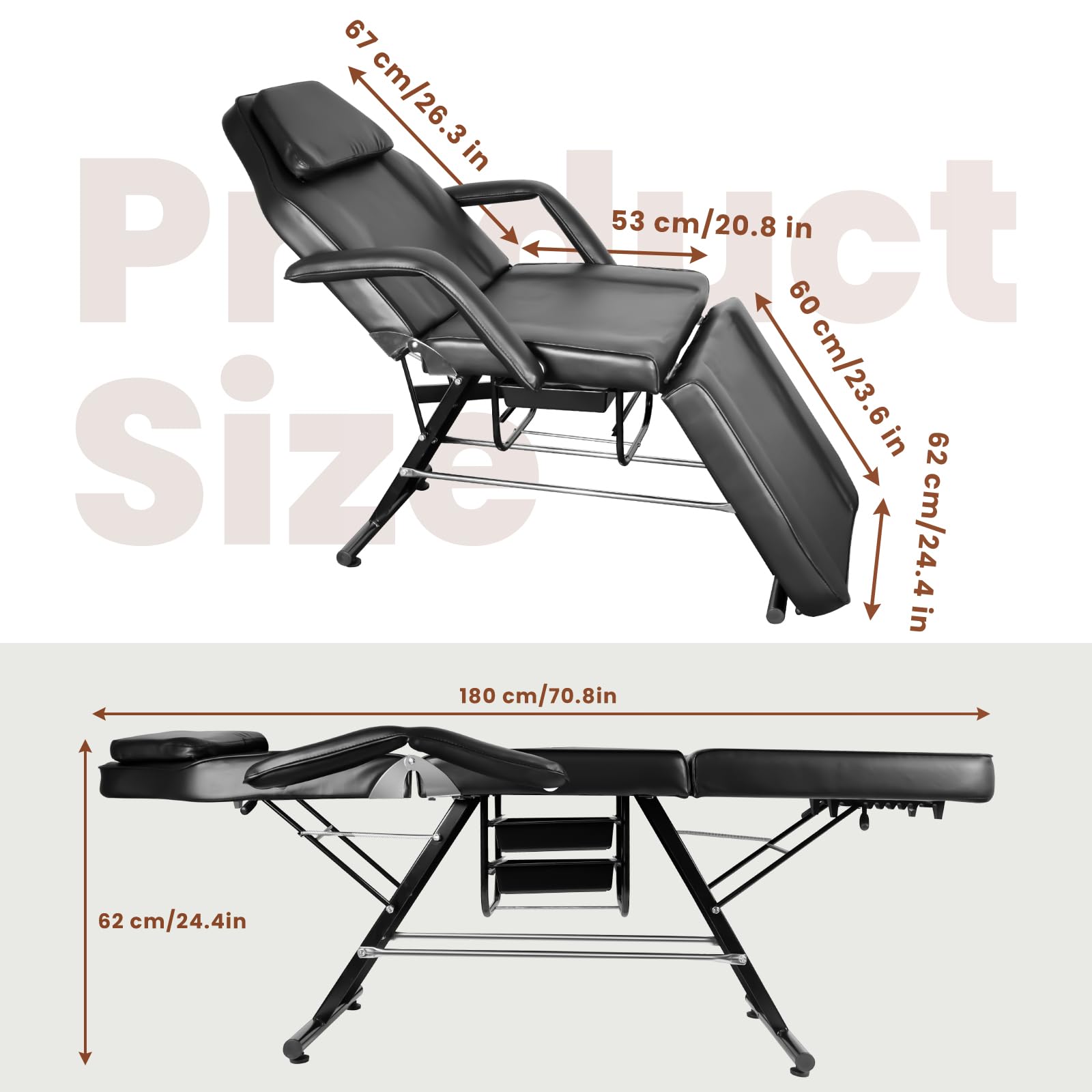 Vohala Adjustable Hydraulic Massage Bed & Tattoo Chair - Professional Folding Salon Spa Bed with Stool for Facial, Beauty Treatments & Tattoo Sessions - Perfect for Massage Therapists, Estheticians & Tattoo Artists (Black, 2-Pack)