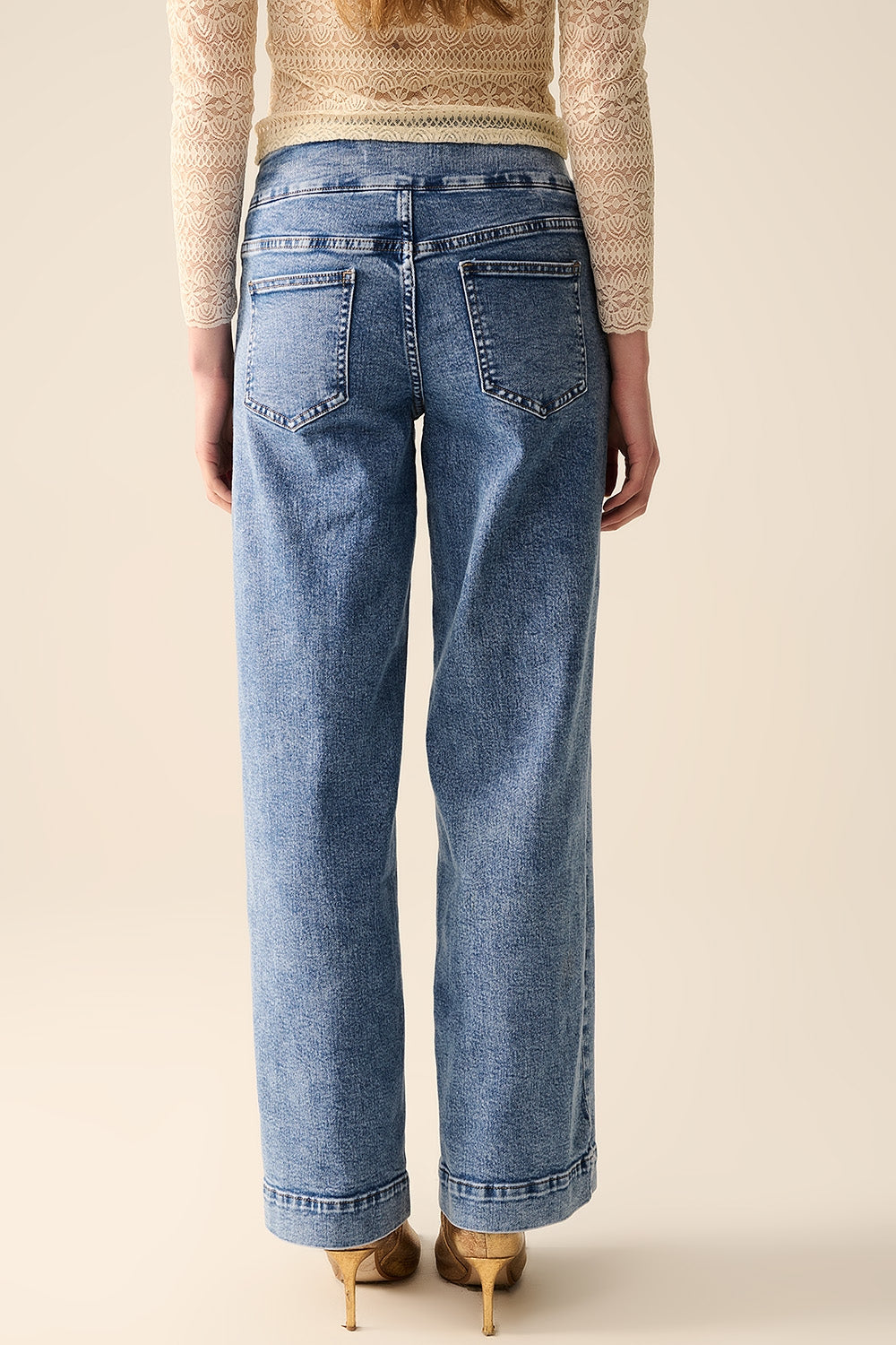 Men's Straight Leg Jean with Gold Buttons - Medium Wash Denim Pants for Casual Wear & Everyday Style