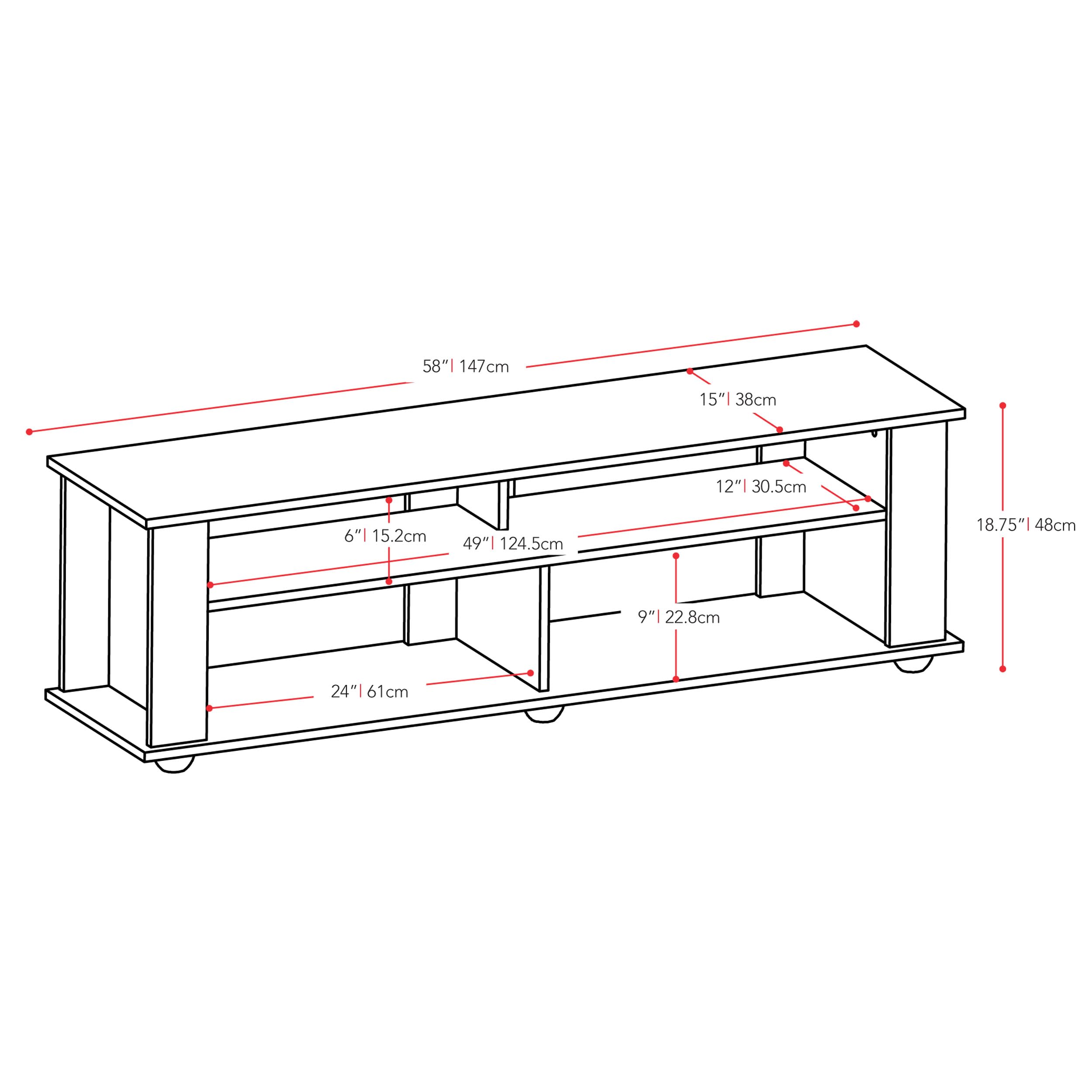 CorLiving Bakersfield TV Stand for Living Room, 60 Inch Entertainment Center with Storage - Ravenwood Black Finish, Perfect for Flat Screen TVs & Media Organization