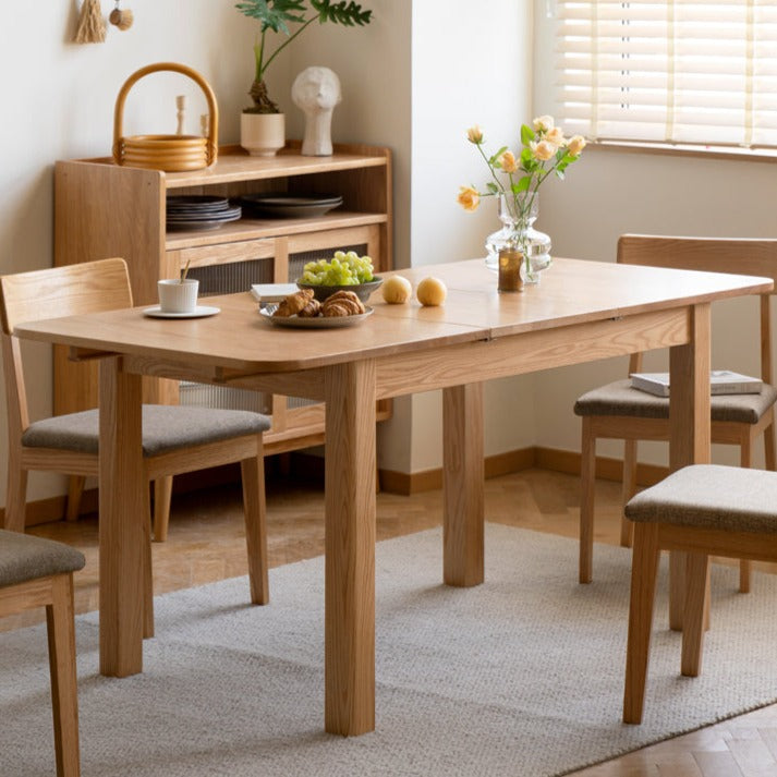Solid Oak Wood Extendable Folding Dining Table - Expandable for Small Spaces, Perfect for Apartments & Family Gatherings