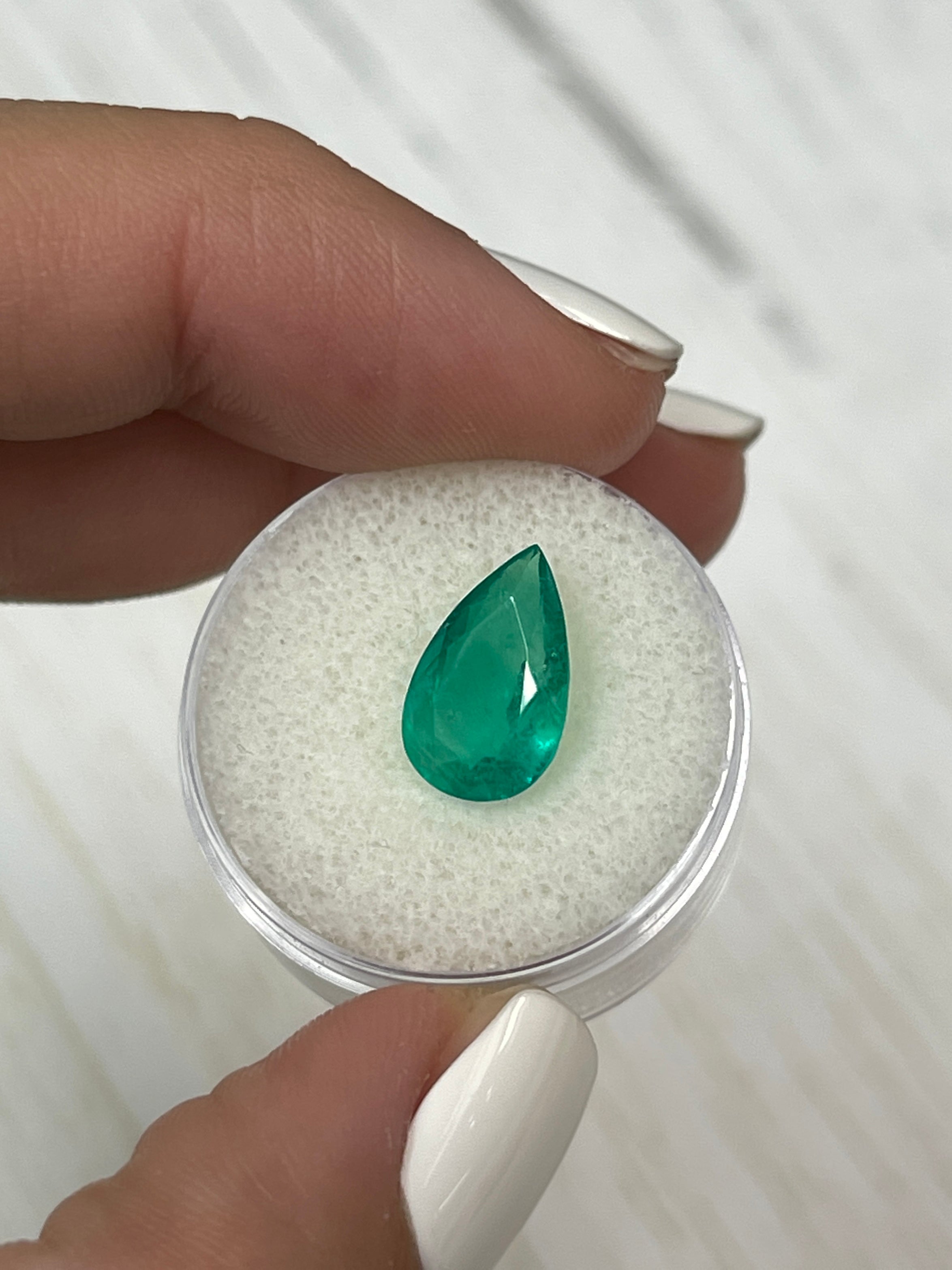 3.46 Carat 13x8mm Natural Colombian Emerald Pear Cut Loose Gemstone - Grass Green Color for Jewelry Making, Engagement Rings & Fine Collections