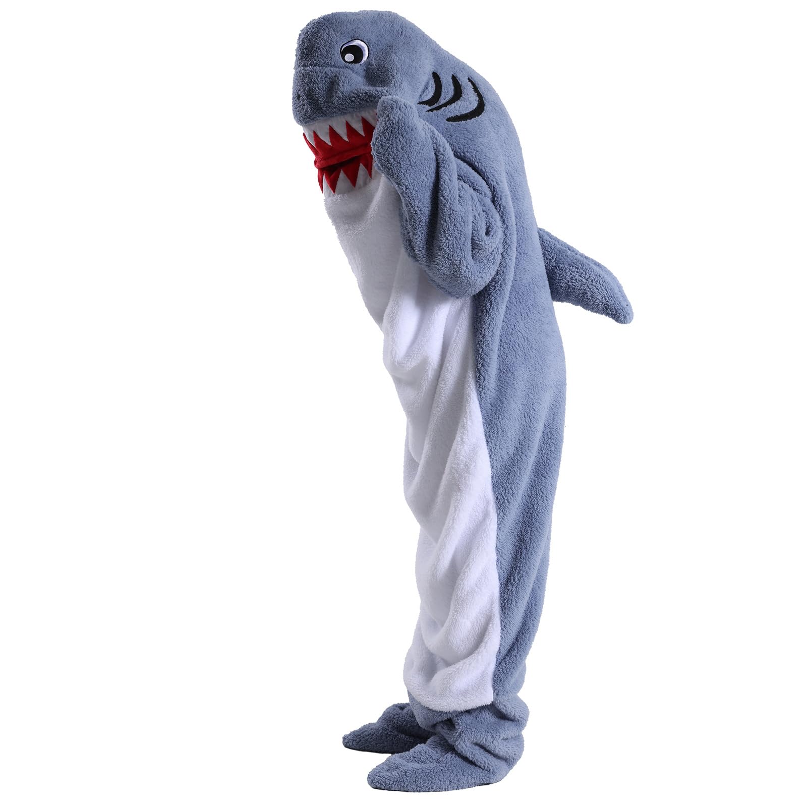 Shark Wearable Blanket for Adults & Kids - Soft Flannel Hoodie Onesie with Sleeves | Cozy Hooded Blanket for Lounge, Cosplay & Winter Nights