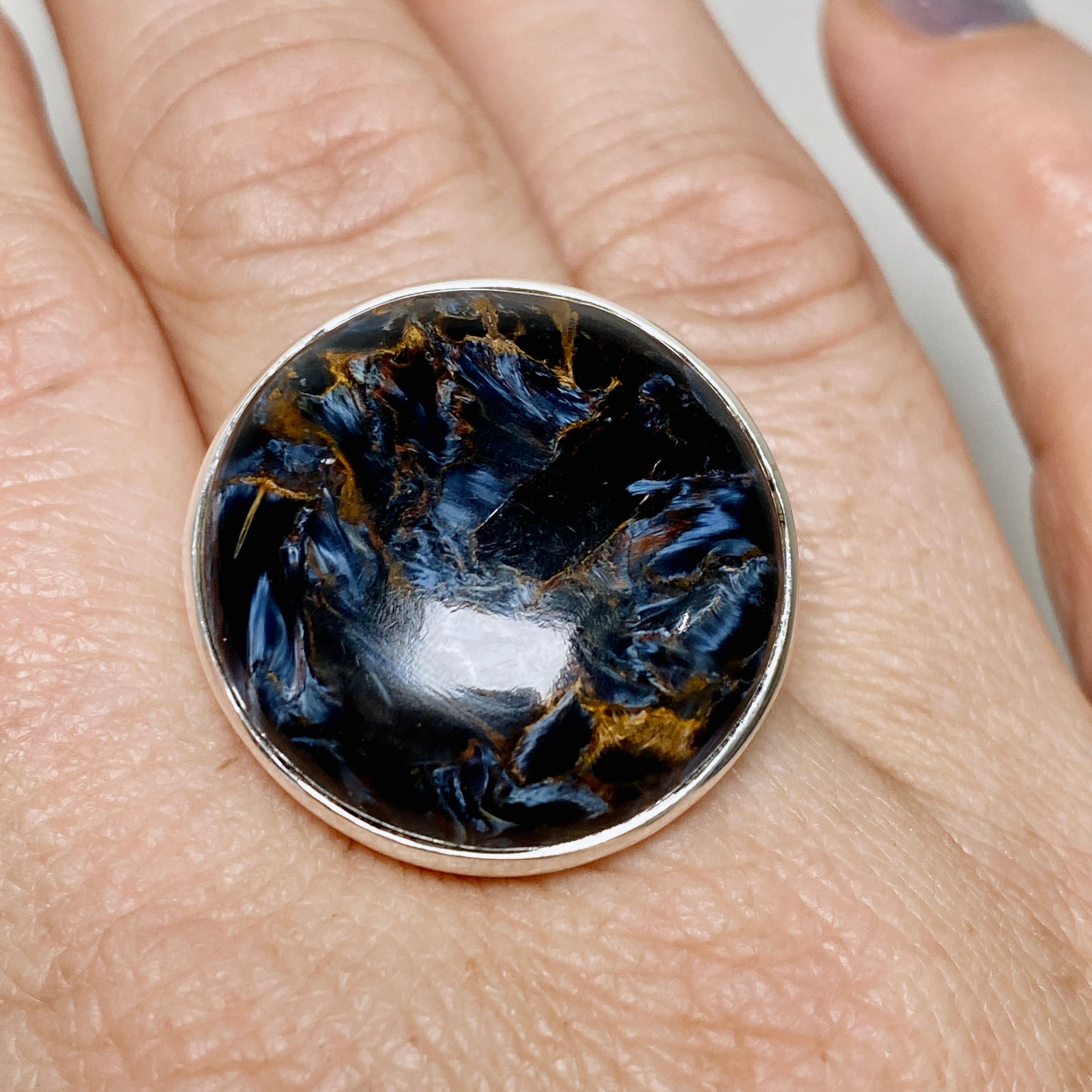 Pietersite Round Cabochon Ring - Size 10.5 - PRGJ897 - Elegant Gemstone Jewelry for Women, Perfect for Weddings, Parties & Special Occasions