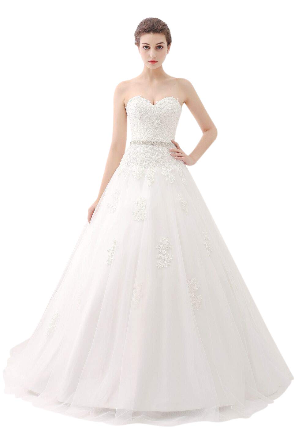 Sweetheart Strapless A-Line Lace Applique Ivory Wedding Dress for Bride - Size 14 | Perfect for Beach, Church, and Formal Wedding Ceremonies