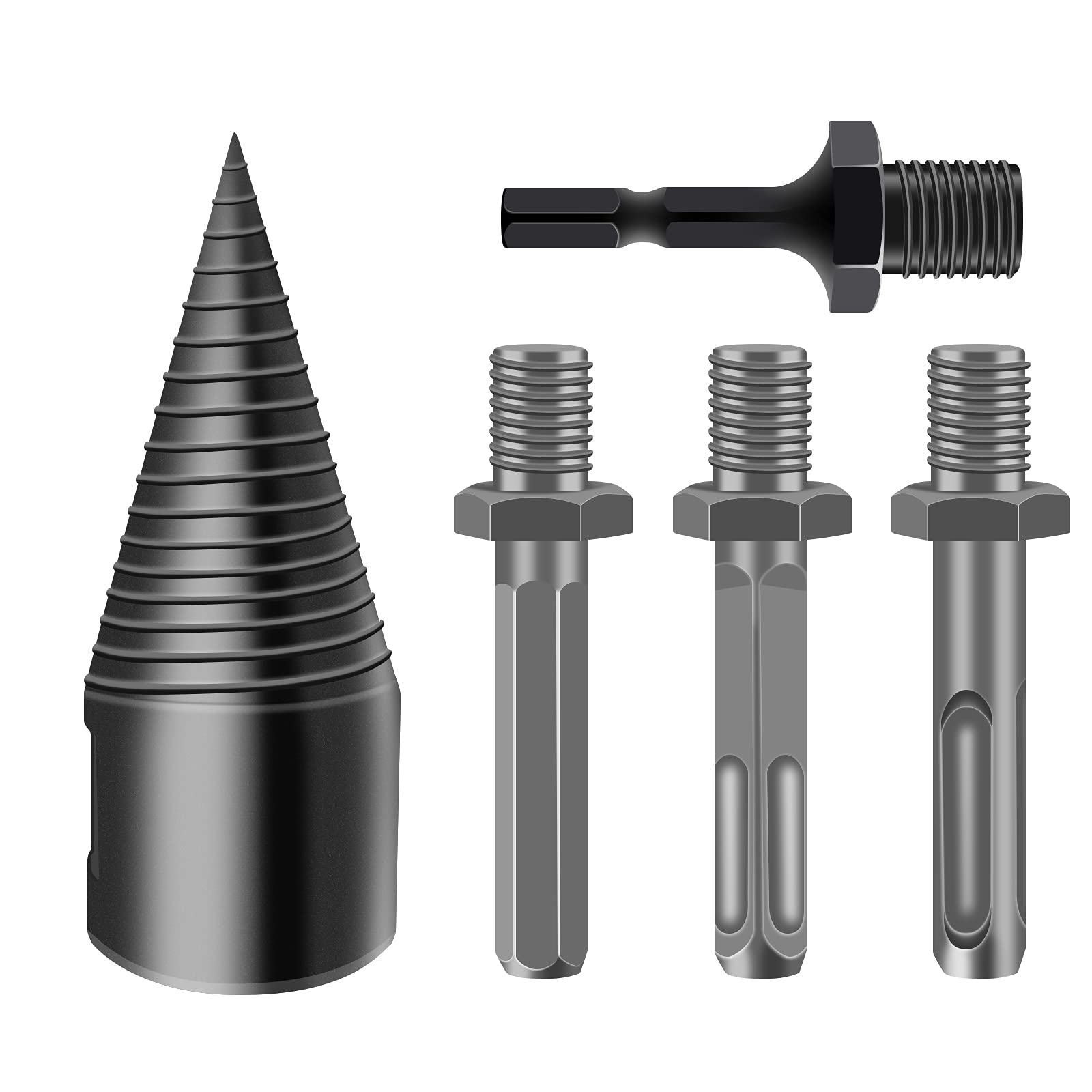 COOMAMUU Firewood Log Splitter Drill Bit - Removable Wood Cone Splitting Screw for Hand & Electric Drills - Kindling Splitter for Woodworking & Firewood Cutting - Perfect for Camping, Fireplaces & DIY Projects