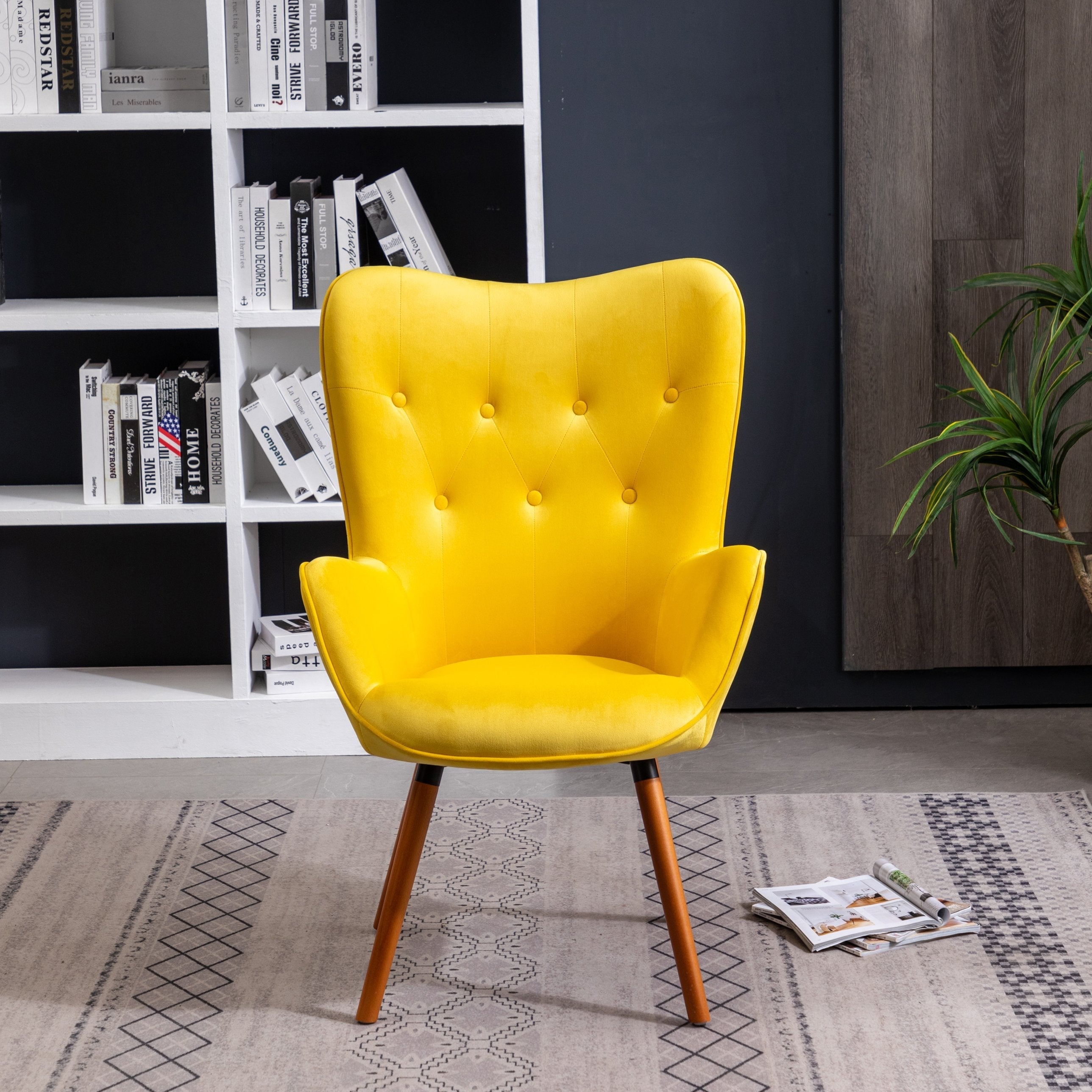 Roundhill Furniture Doarnin Contemporary Silky Velvet Tufted Button Back Accent Chair - Modern Living Room Seating for Home Office, Lounge & Bedroom Decor