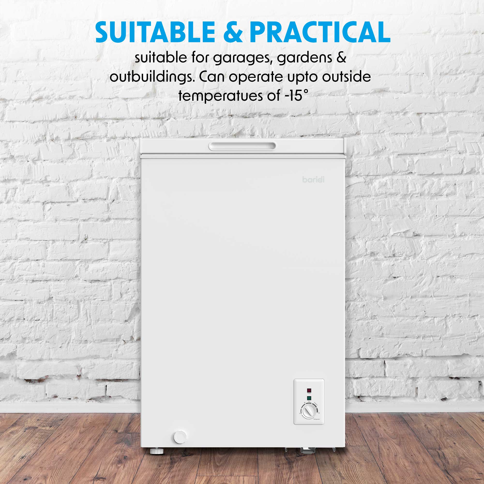 Baridi 99L Freestanding Chest Freezer - Adjustable Thermostat, White (DH116) | Perfect for Garage, Basement & Outdoor Use - Ideal for Bulk Food Storage & Meal Prep