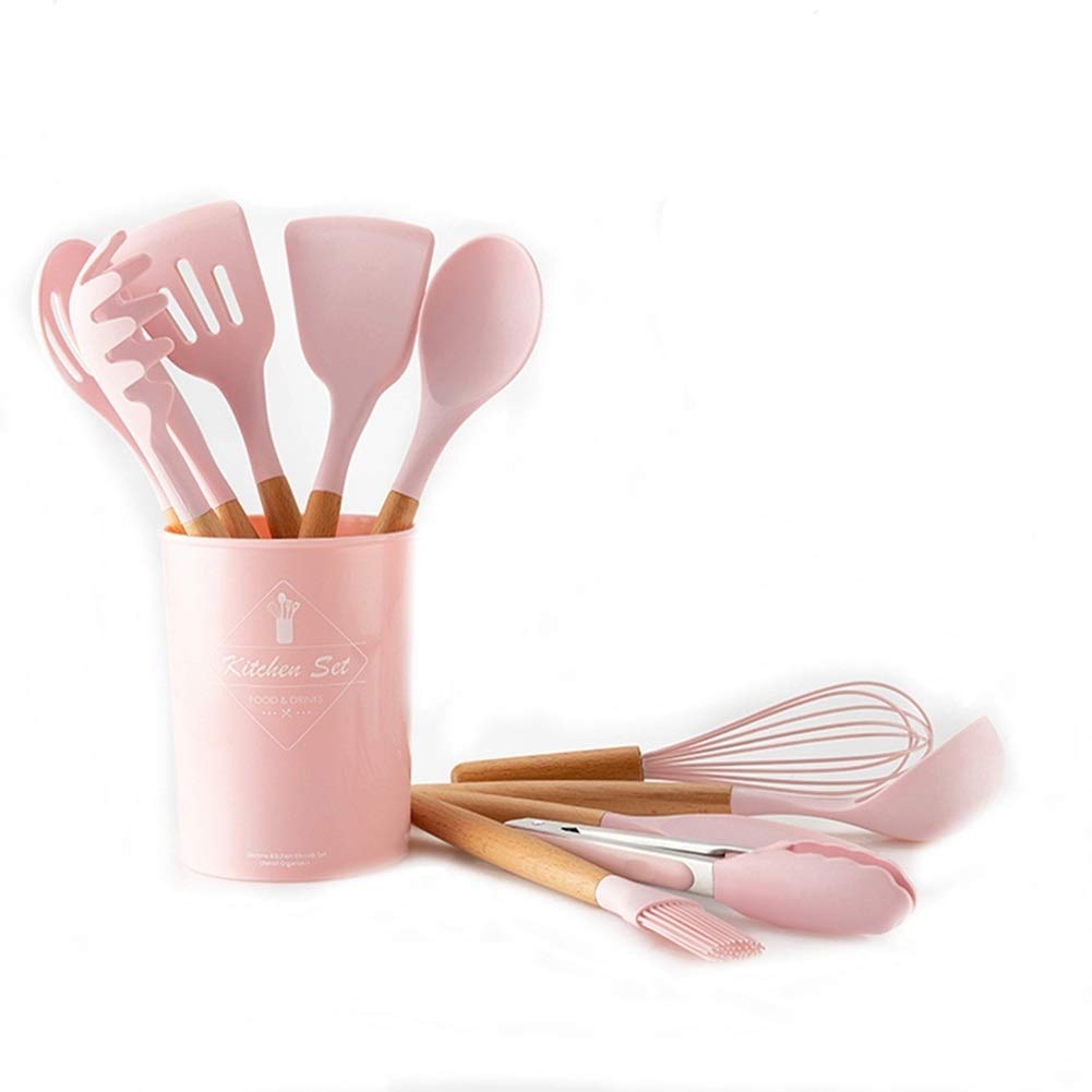 11-Piece Silicone Kitchen Utensil Set with Wooden Handle - Nonstick Cooking Tools for Chef & Home Cooks - Perfect for Frying, Baking, and Everyday Meal Prep