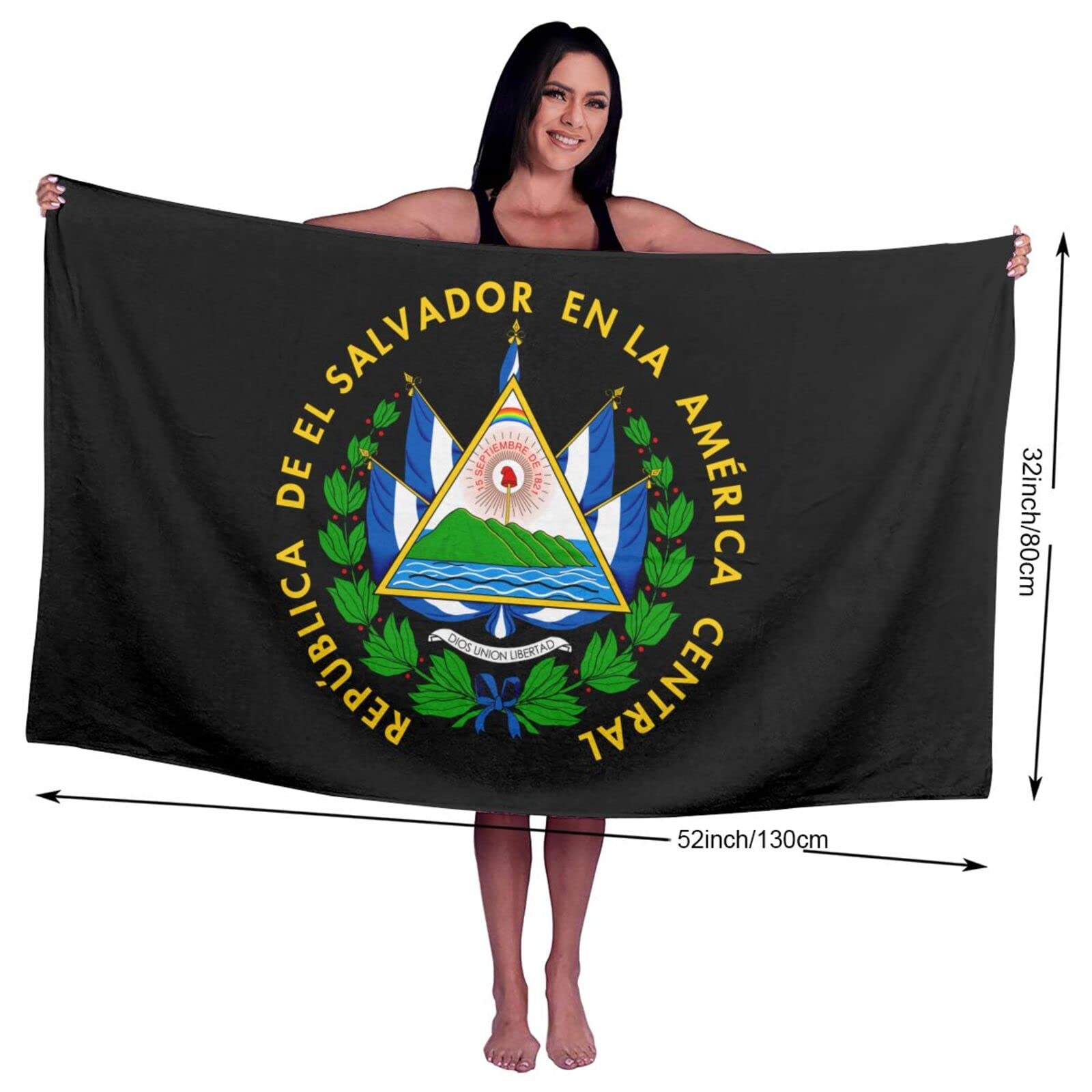 El Salvador Coat of Arms Bath Towel - Extra Large Absorbent Quick Dry Beach & Pool Towel - Soft Swim Towel for Vacation, Gym, Yoga, Travel
