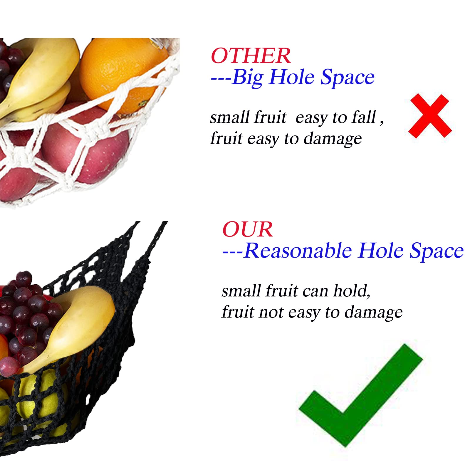 Large Macrame Fruit Hammock Under Cabinet - Space Saving Hanging Basket for Bananas, Vegetables & Fruits | Perfect for Kitchen, RV, Camper & Boat (Black) | Organize Countertops & Keep Produce Fresh