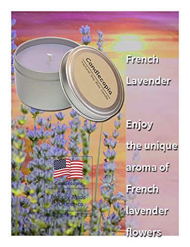 French Lavender Scented Soy Wax Travel Candle - 8oz Vegan Tin Candle for Home, Office, Spa & Gifts - Hand Poured in USA