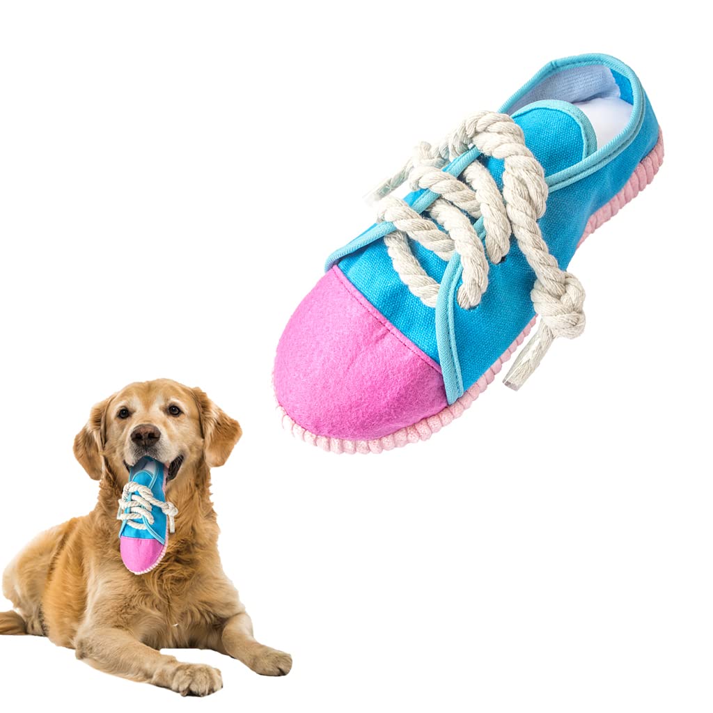 IFOYO Durable Squeaky Dog Chew Toy - Safe Mini Sneaker Shape Interactive Pet Toy for Puppies, Small & Medium Dogs, Cats, Rabbits & Small Animals (Blue & Pink) - Perfect for Indoor Play, Training & Teeth Cleaning