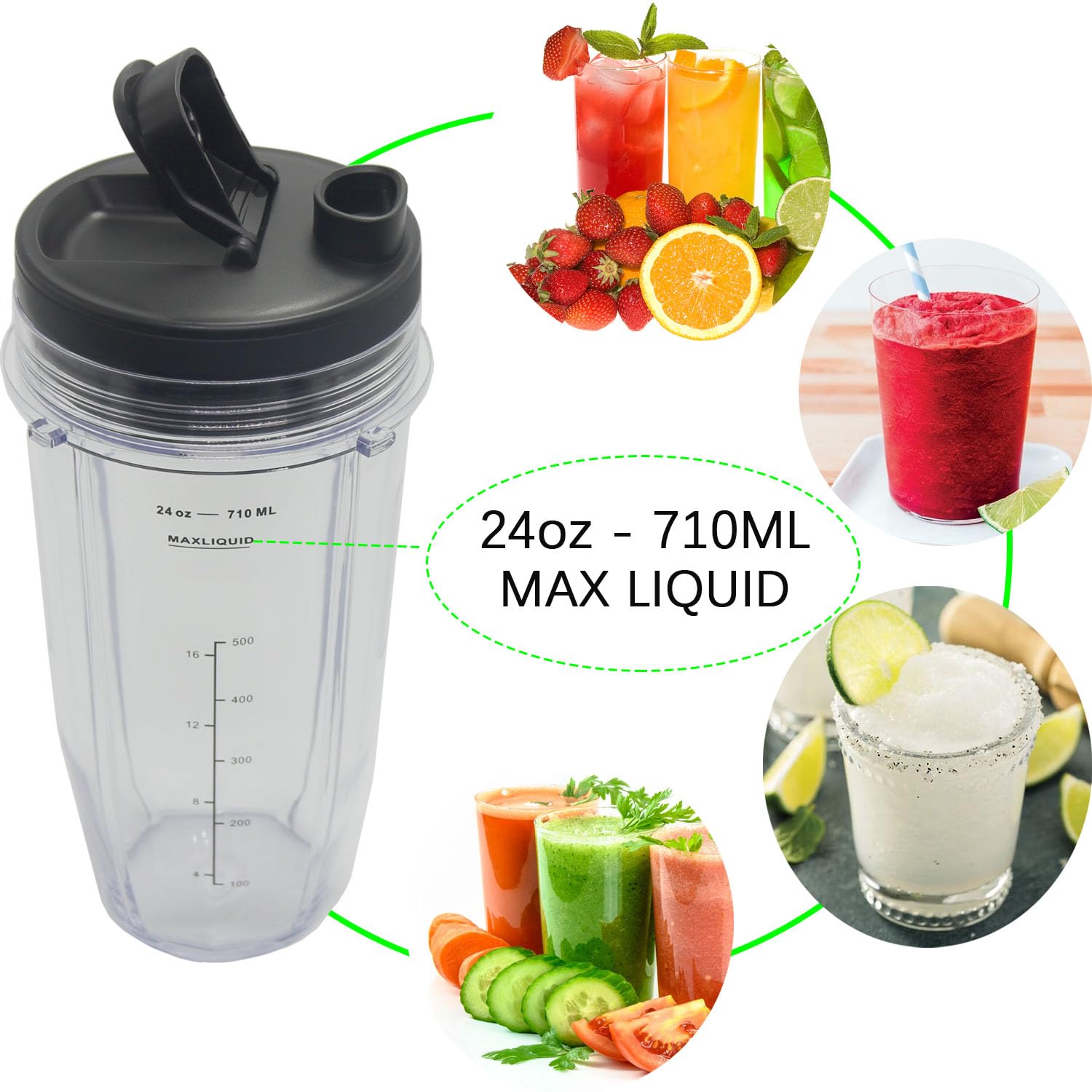 24oz Ninja Blender Replacement Cups with Lids for BN/SS/BL Series - Perfect for Smoothies & Protein Shakes