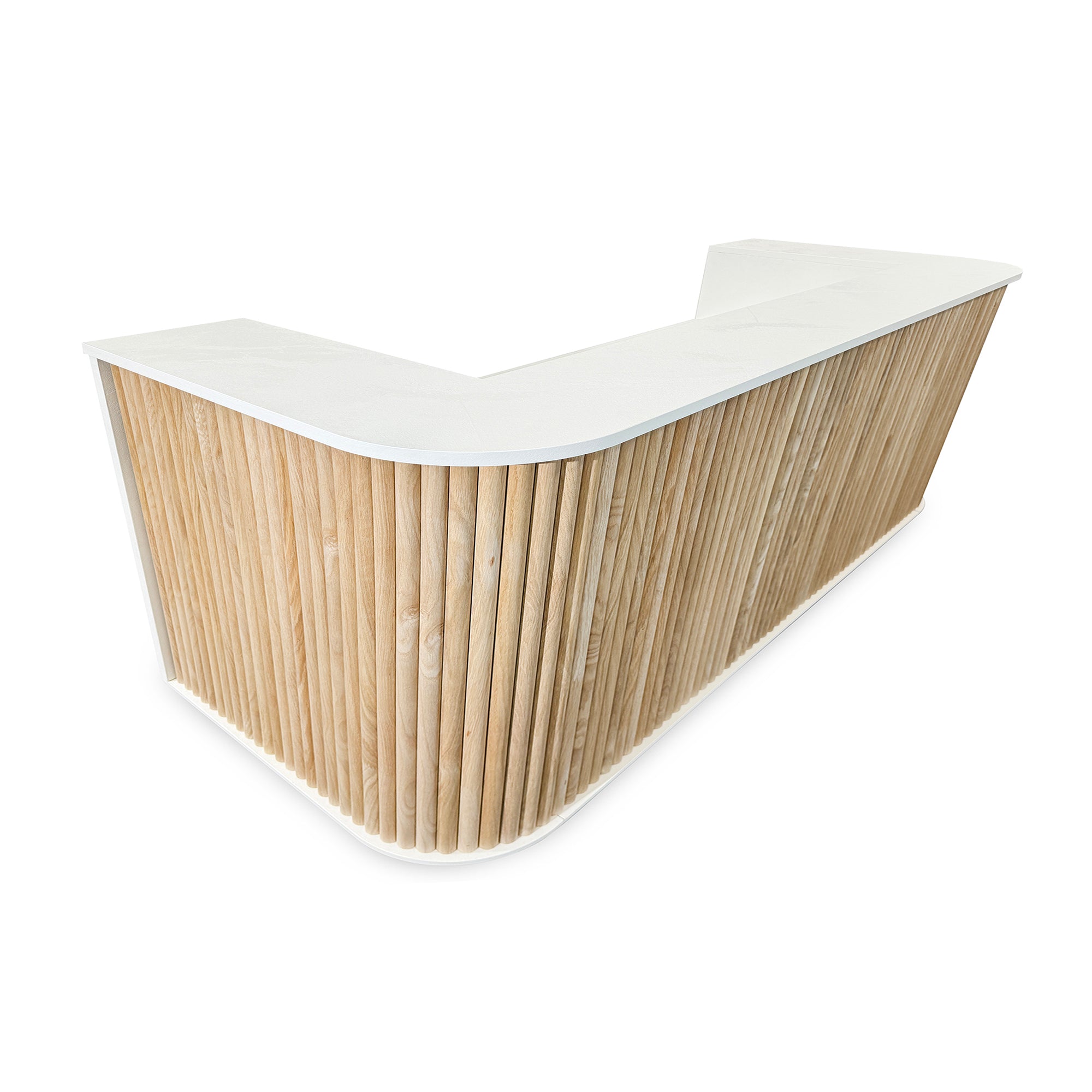 Premium 240cm HALO Reception Desk - Solid Oak & White Finish - Modern Office Furniture for Hotels, Corporate Lobbies & Professional Workspaces