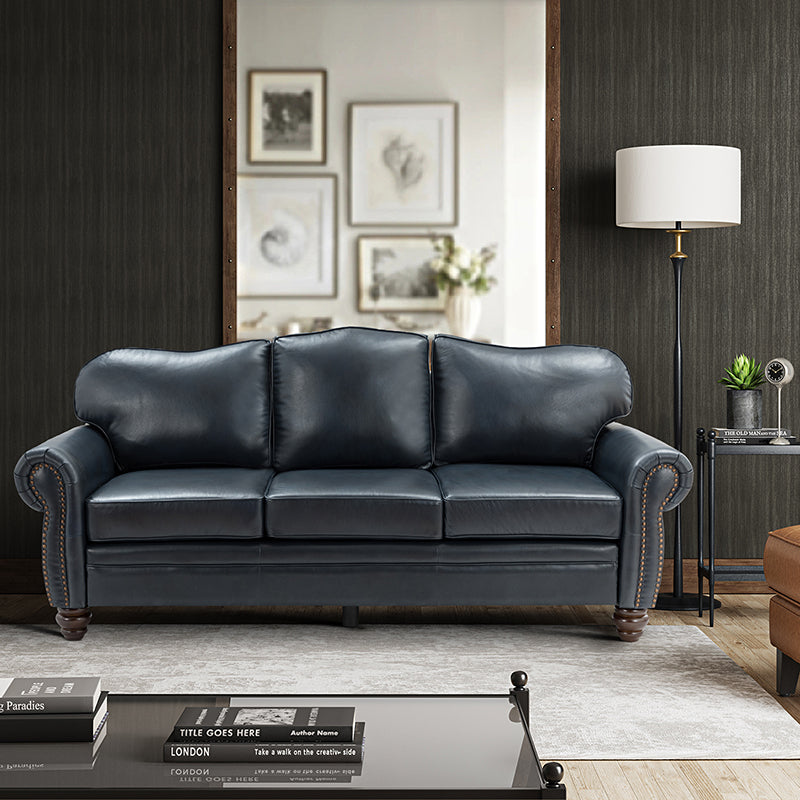 Flavio 81 Genuine Leather Sofa - Premium Full Grain Leather Couch for Living Room, Lounge & Office - Comfortable Modern Sectional Sofa with Sturdy Wood Frame