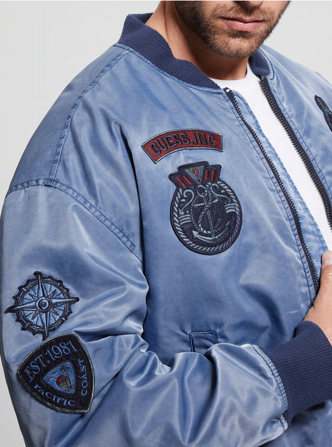 Blue Ace Twill Washed Bomber Jacket for Men - Vintage Casual Outerwear for Streetwear & Everyday Wear