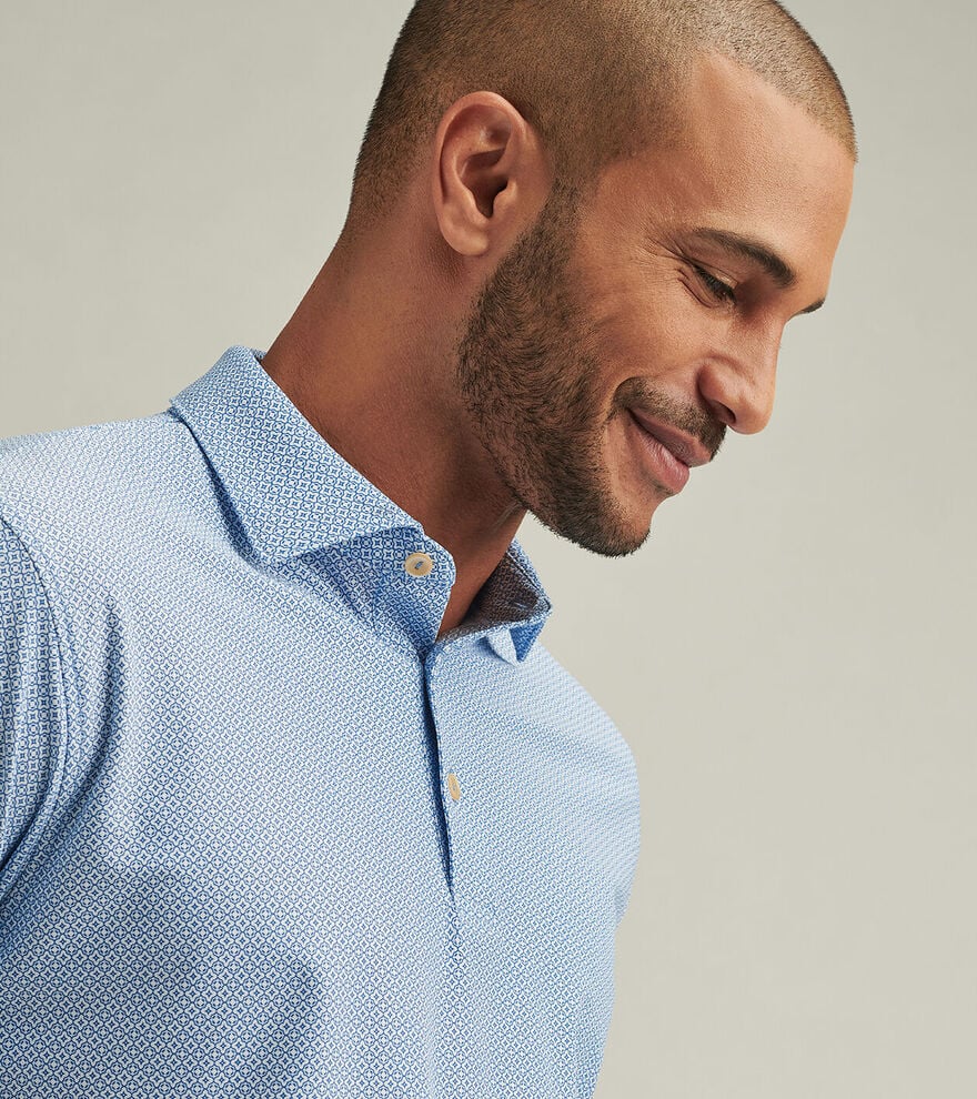 Peter Millar Men's Costa Geo Performance Mesh Polo Shirt - Moisture-Wicking, Breathable Golf & Casual Wear - Sailor Blue - Perfect for Golf, Tennis, and Summer Outdoor Activities