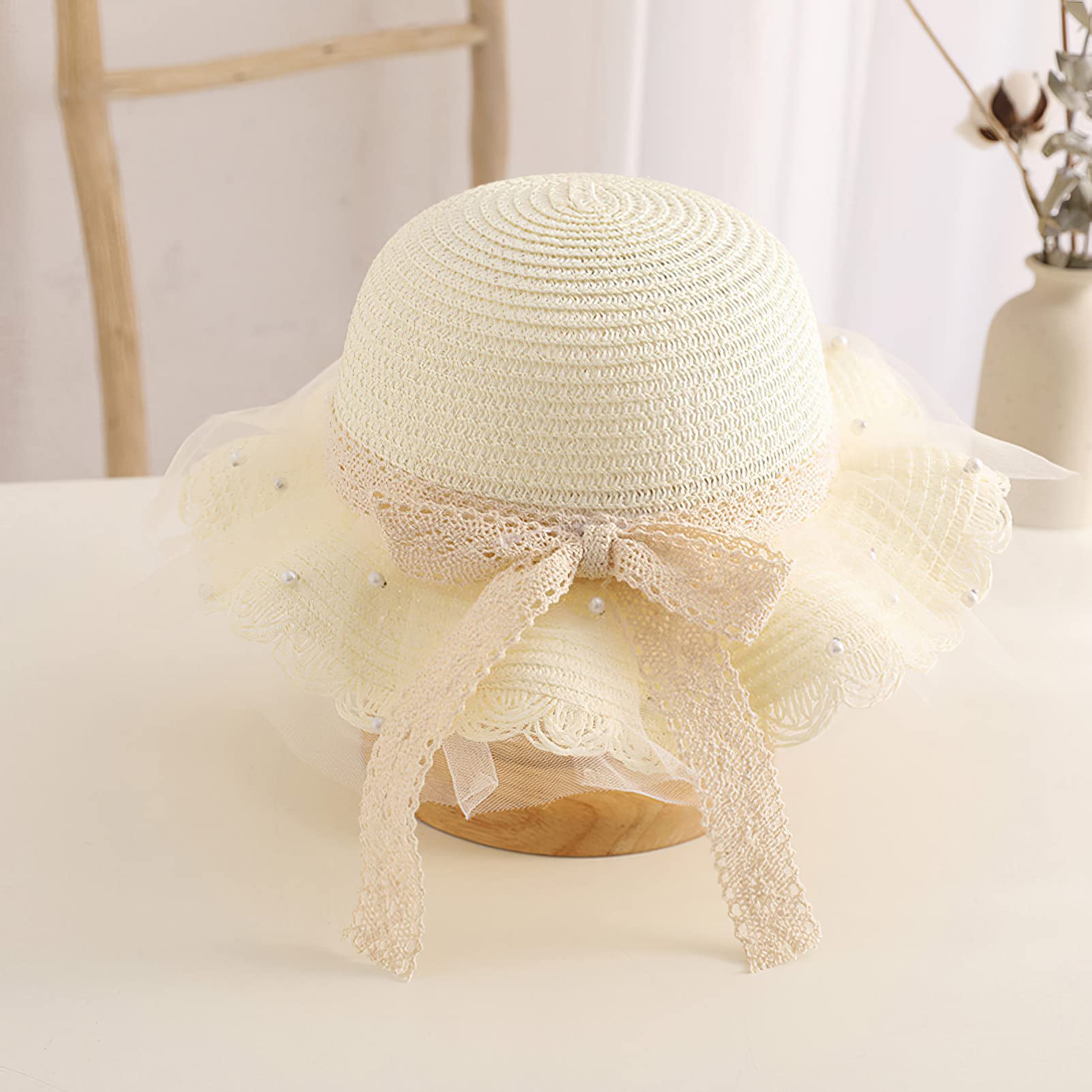 Girls Lace Sun Hat & Pearl Purse Set for Beach & Summer