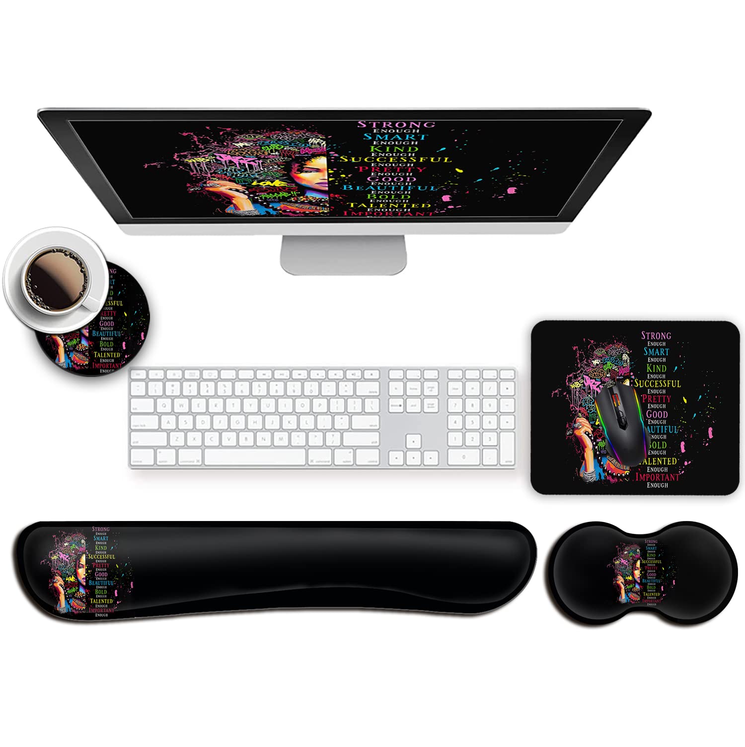 Ergonomic Mouse Pad Set with Keyboard Wrist Support, Memory Foam Wrist Rest & Anti-Slip Gaming Mouse Pad - Office & Home Desk Accessories for Comfort & Productivity - Perfect for Computer Workstations, Gaming Setup and Typing Support