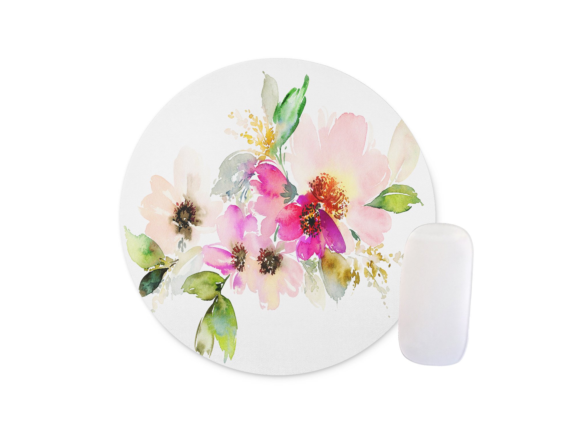 Shuangyi Custom Round Watercolor Flower Mouse Pad - Non-Slip Rubber Base for Gaming & Office Use - Perfect for PC, Laptop & Computer Workstations